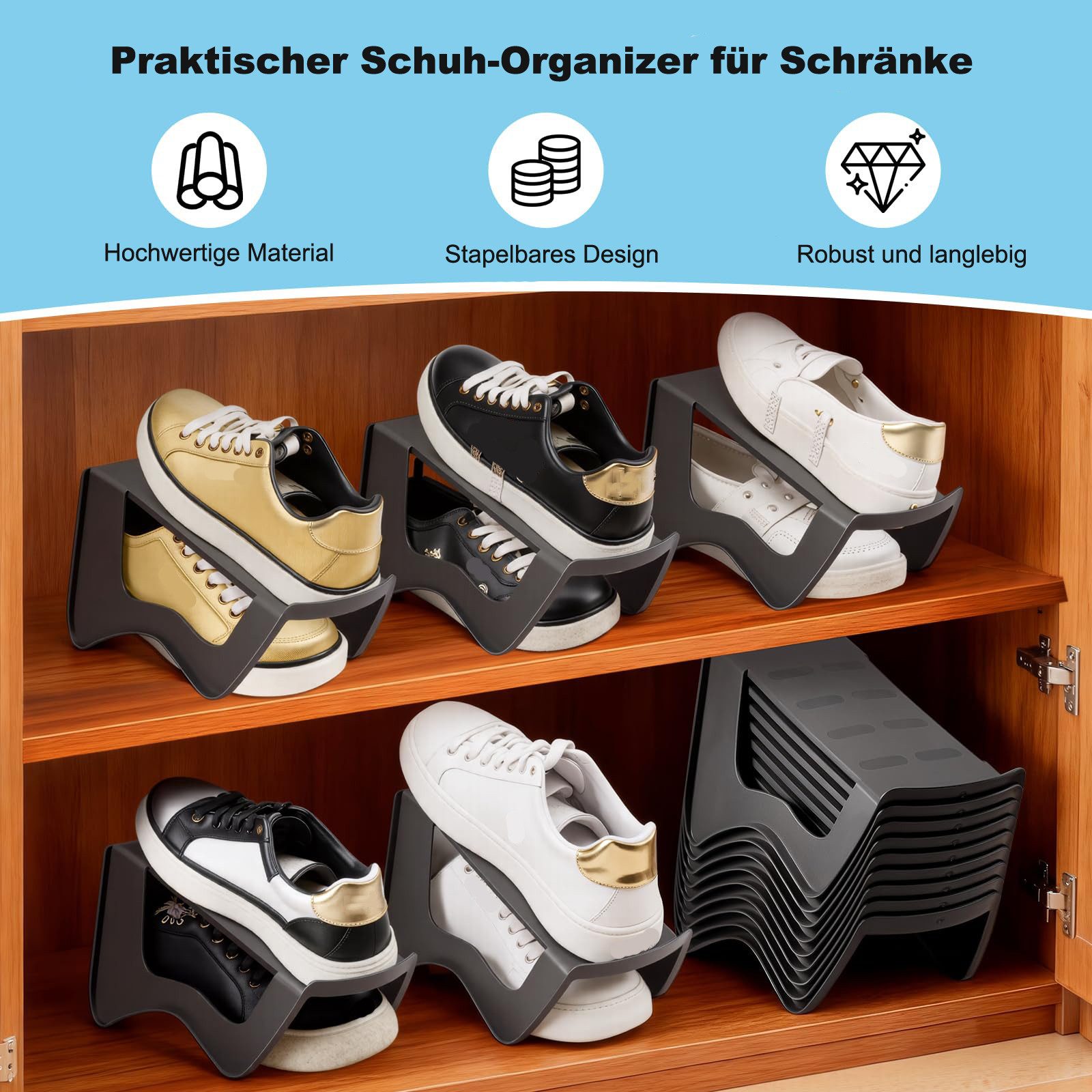 Zyronn Schuhstapler Doppelter Schuhorganizer, platzsparend & rutschfest, für Schuhschrank, Sneaker, Sandalen & mehr