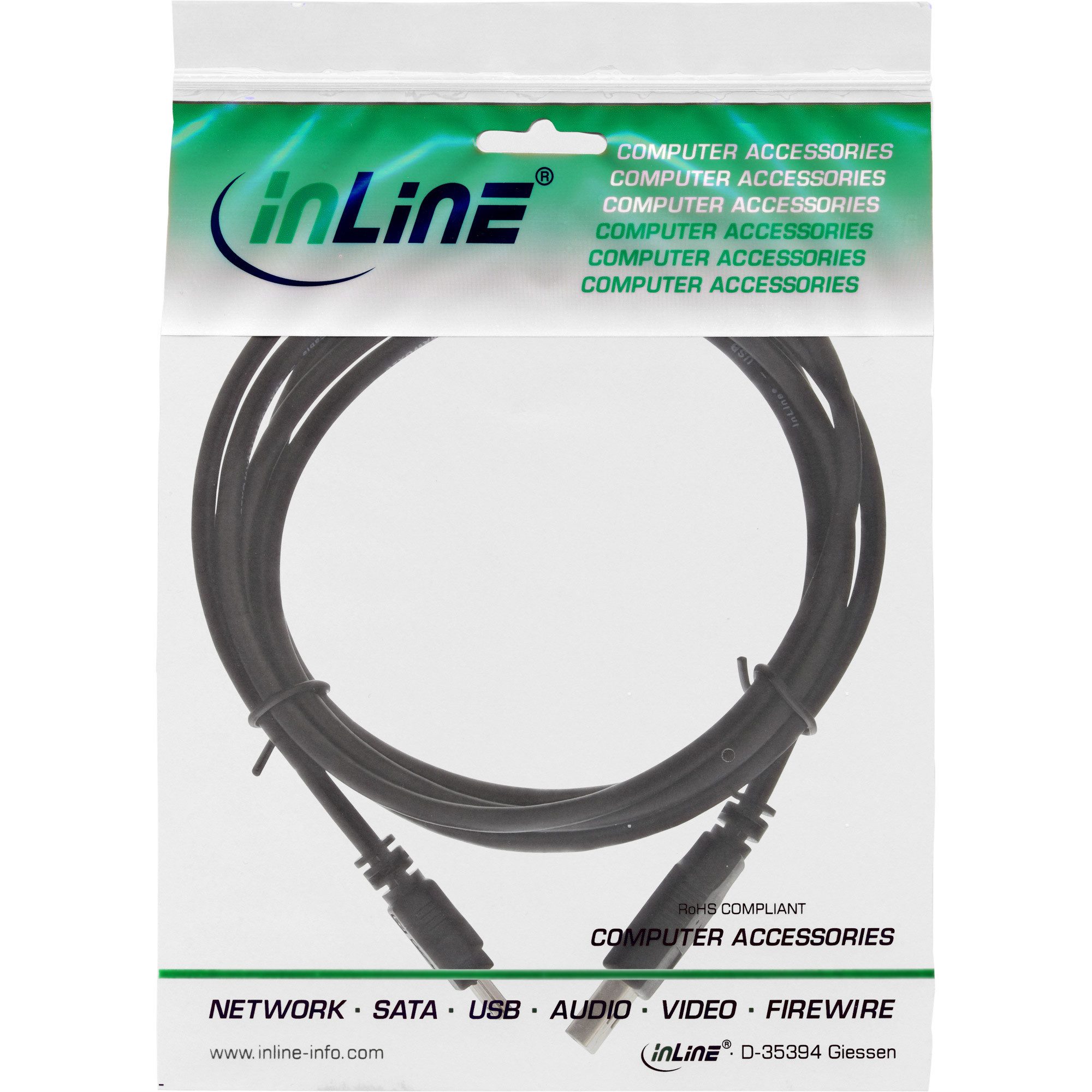 Inline InLine® USB 2.0 Mini-Kabel, USB A ST an Mini-B ST (5pol), schwarz, 1m USB-Kabel