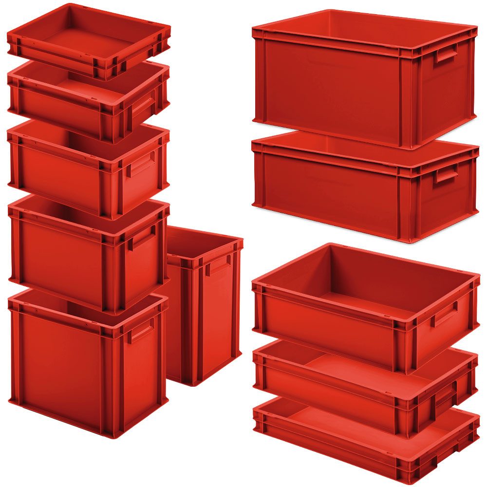 BRB-Lagertechnik Aufbewahrungsbox Set 1 - 11 Euro-Stapelbehältern in 11 verschiedenen Größen bzw. Höhen, Geeignet für Lebensmittel