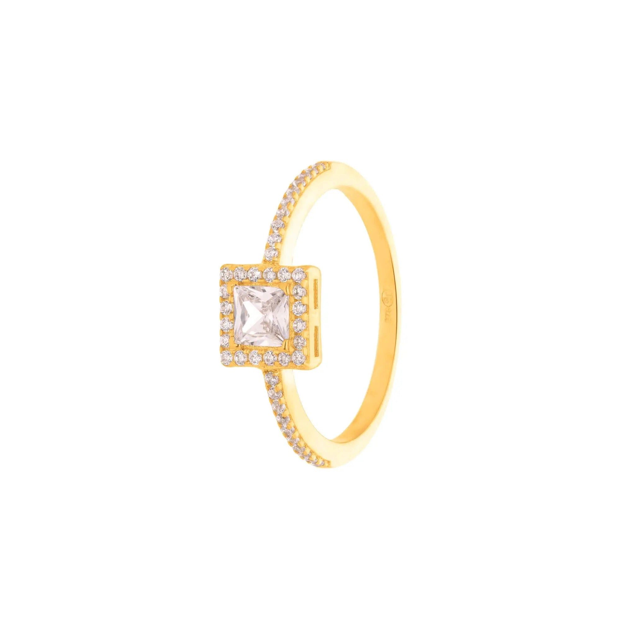 Suzan Gold Goldring 375er Gold Damenring – Echtgold Royalty Ring aus 375 Gelbgold, quadrat, Gelbgold 375, Zirkonia-Steine