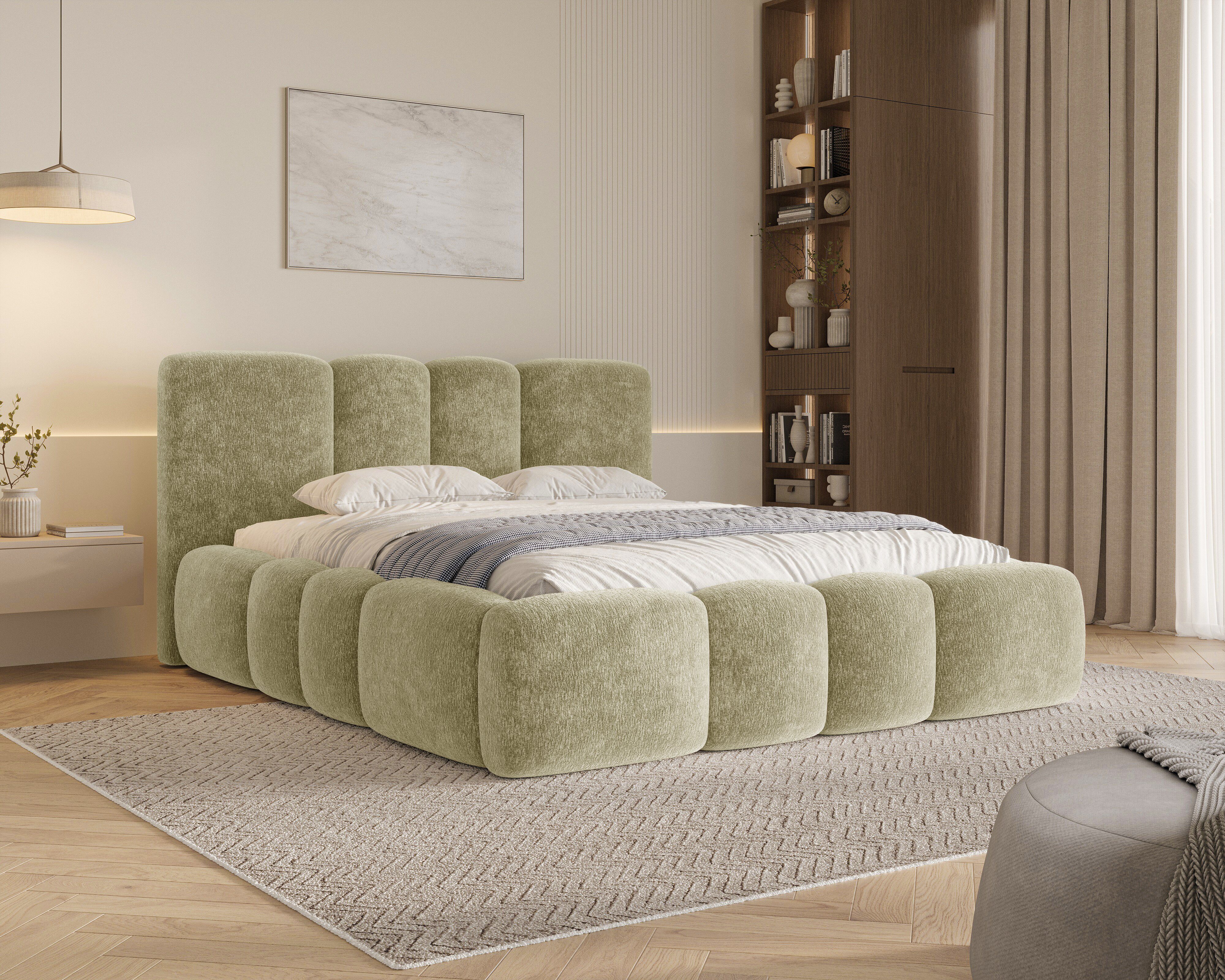 MOEBLO Polsterbett 26 Wolke (mit Stauraum und Metallrahmen und Lattenrost Wolkenbett aus Chenille Strukturstoff - 140 x 200), - (BxHxT): 168/188/208 x 100 x 230 cm