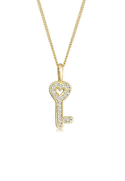 Elli DIAMONDS Collierkettchen Schlüssel Elegant Diamant (0.1 ct) 585 Gelbgold