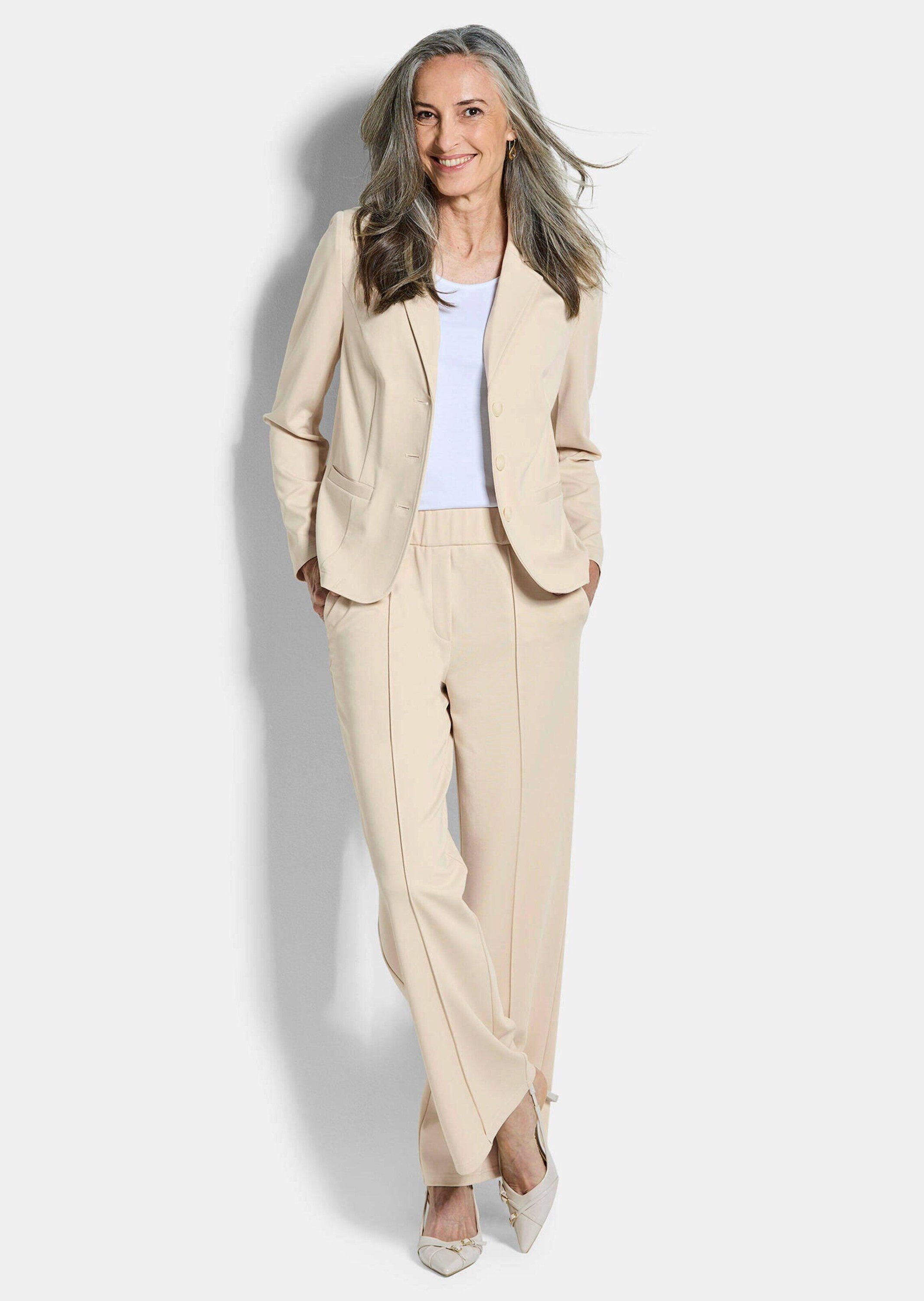 GOLDNER Jerseyblazer Viskoseblazer mit Reverskragen Kurzblazer mit Leistentaschen, Knopfverschluss und Langarm