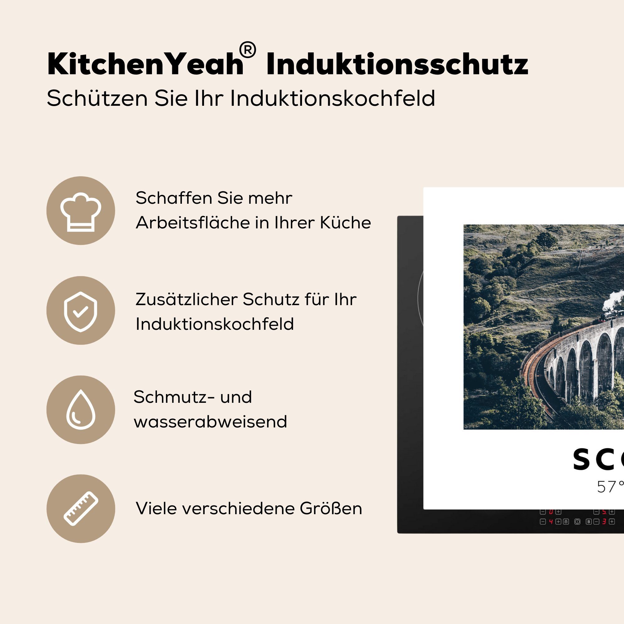 Induktionskochfeld Schutz - Zug - tlg), Vintage Schottland Ceranfeldabdeckung für Brücke, cm, Vinyl, - die Herdblende-/Abdeckplatte MuchoWow 81x52 (1 küche,