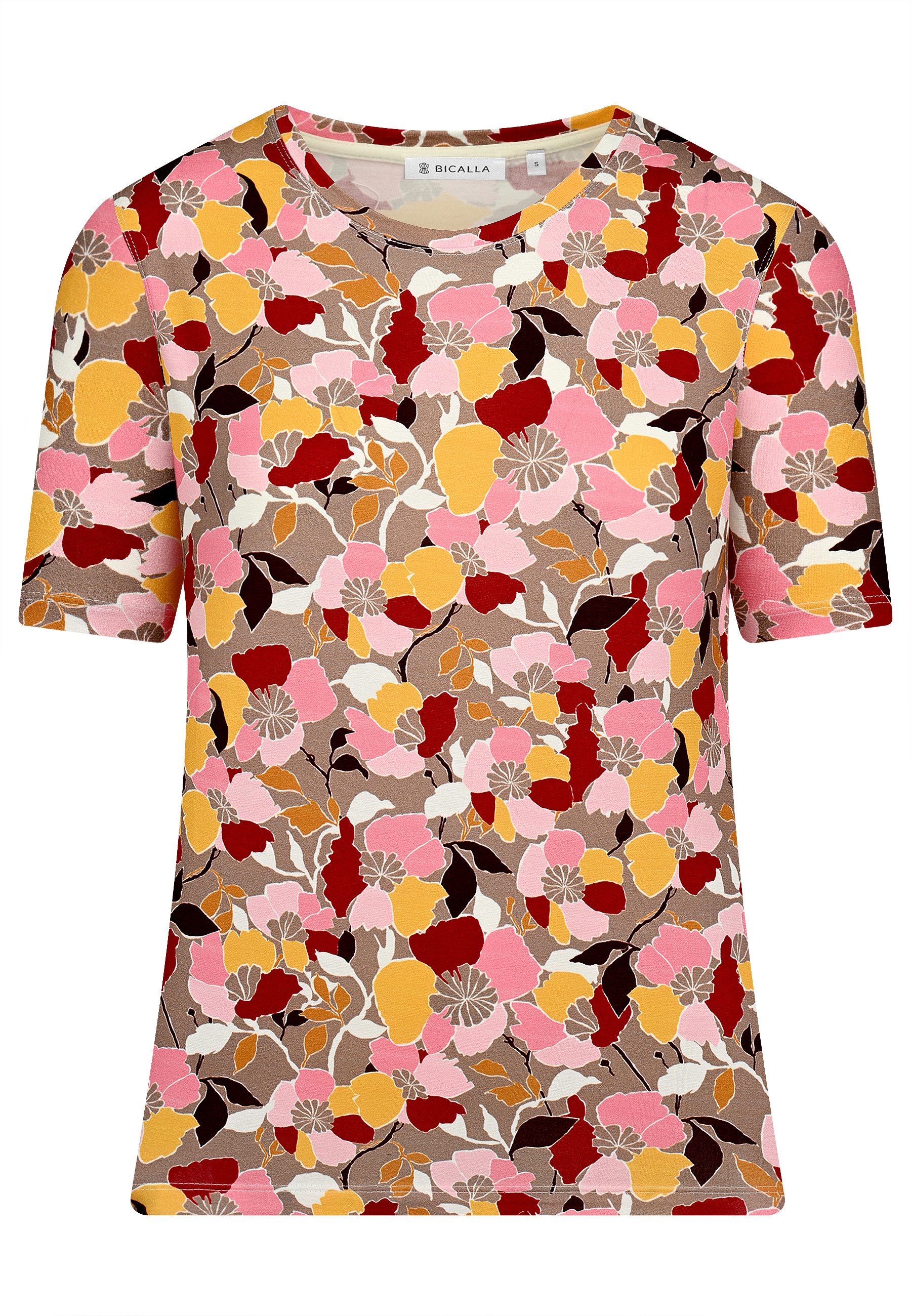 T-Shirt Shirt mit Blüten-Print in Rosa/Gelb