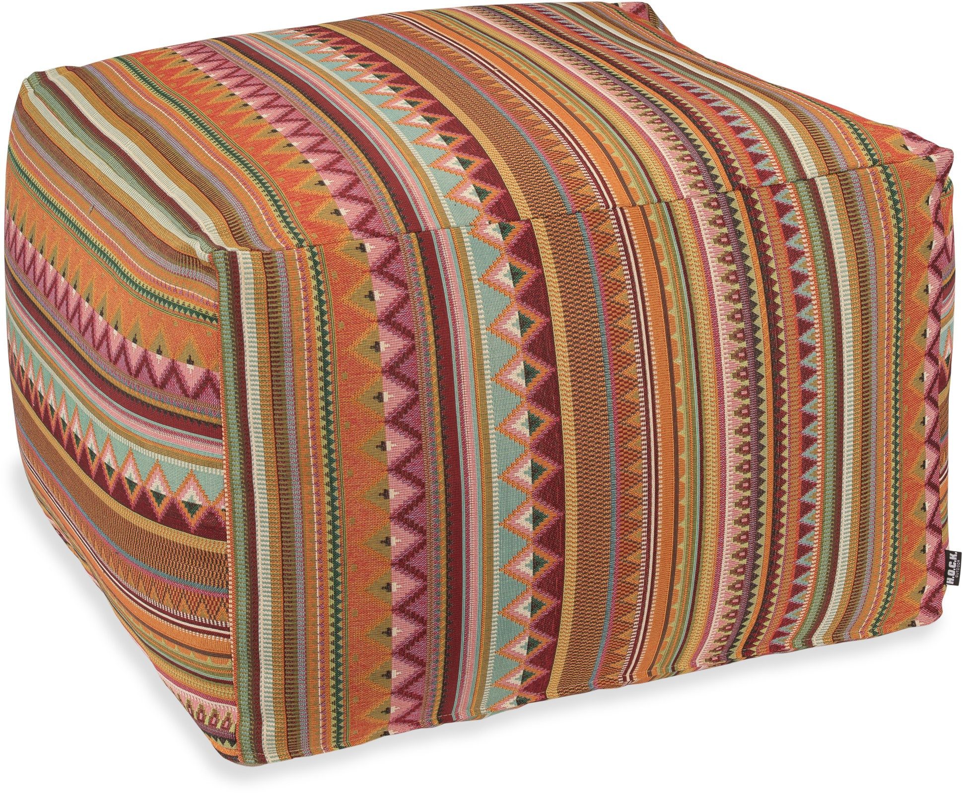 H.O.C.K. Sitzhocker H.O.C.K. Berto Outdoor Bean Cube Pouf 55x55x35cm terra multi sun boho, Hocker, Sitzhocker, Pouf Hocker, Barhocker - wetterfest, vielseitig