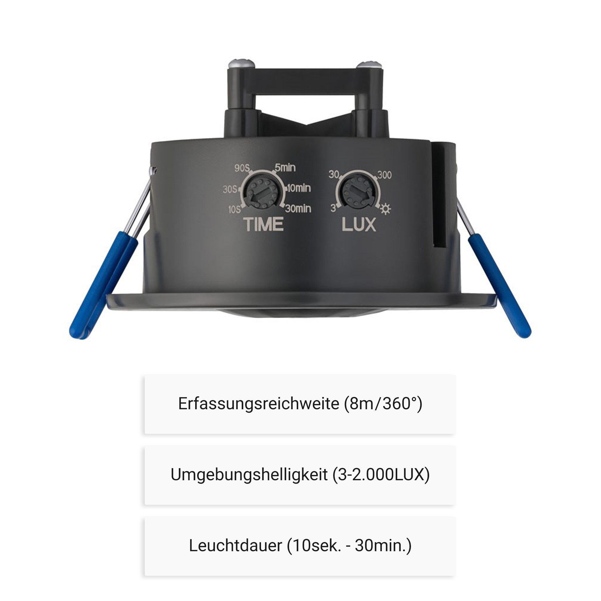SEBSON Bewegungsmelder Infrarot Sensor Unterputz Decke - programmierbar Reichweite 8m 360°, (1-St), Einbauloch: Ø63-66mm, LED geeignet 1.000W, 230V, 3 Draht – Bild 3 von 5