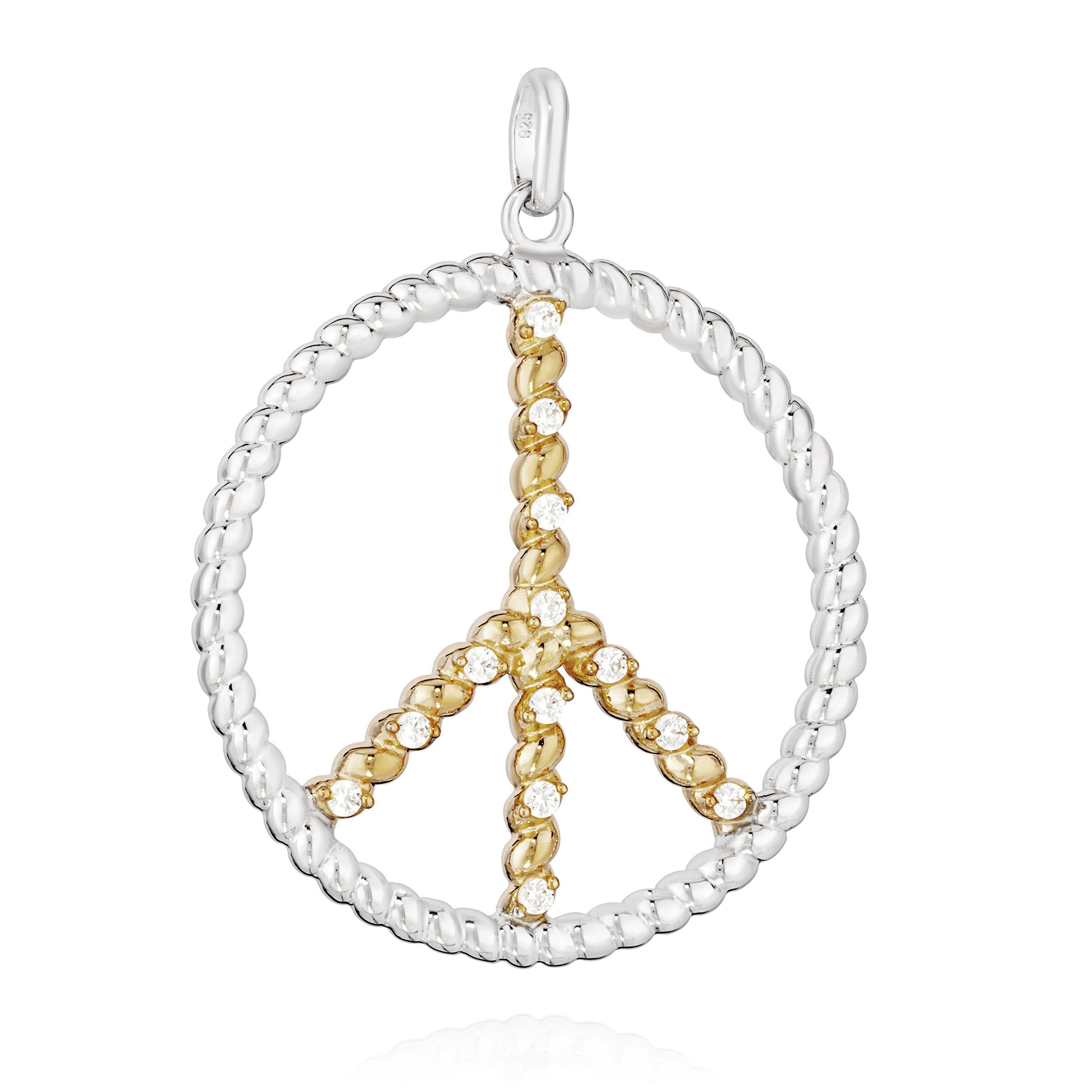 NKlaus Kettenanhänger Kettenanhänger Peace Symbol 925 Silber 25mm Zirkonia weiß Damen Bicolo