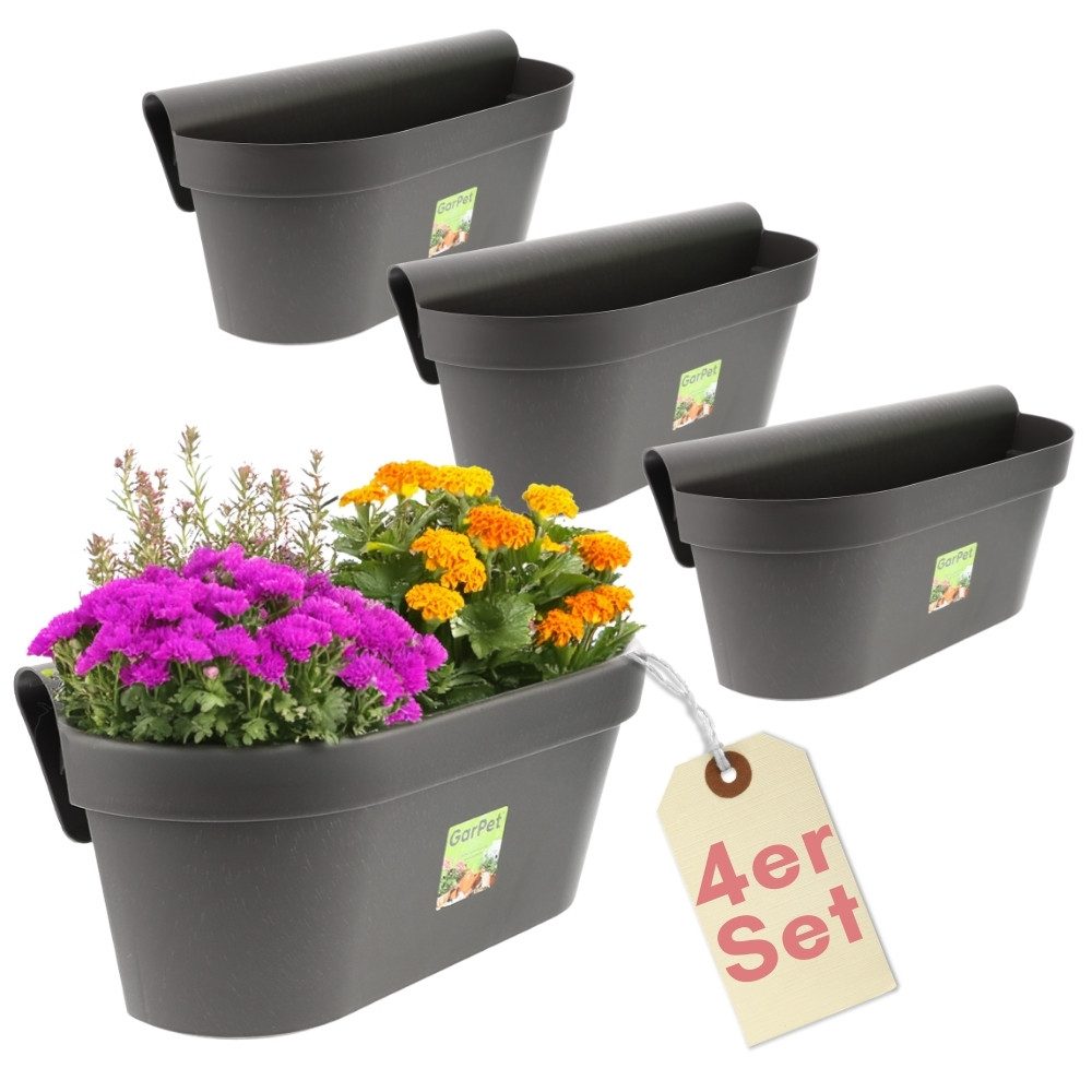 GarPet Balkonkasten 4er Set Geländerkasten Balkon mit Wasserspeicher Blumen Topf Kasten