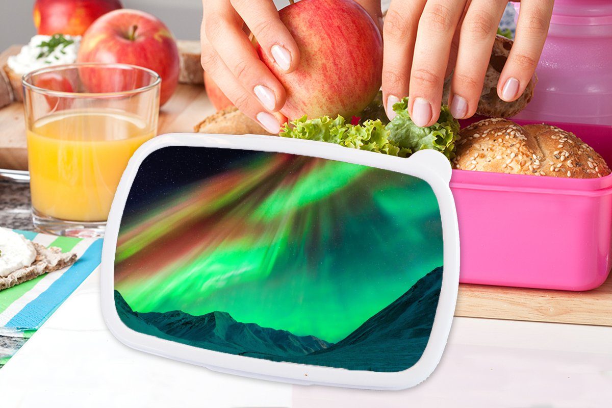 rosa Snackbox, Brotdose Brotbox Kunststoff, Kunststoff Nordlichter - Lunchbox für - (2-tlg), - Grün, Erwachsene, MuchoWow Orange Mädchen, Kinder, Alaska