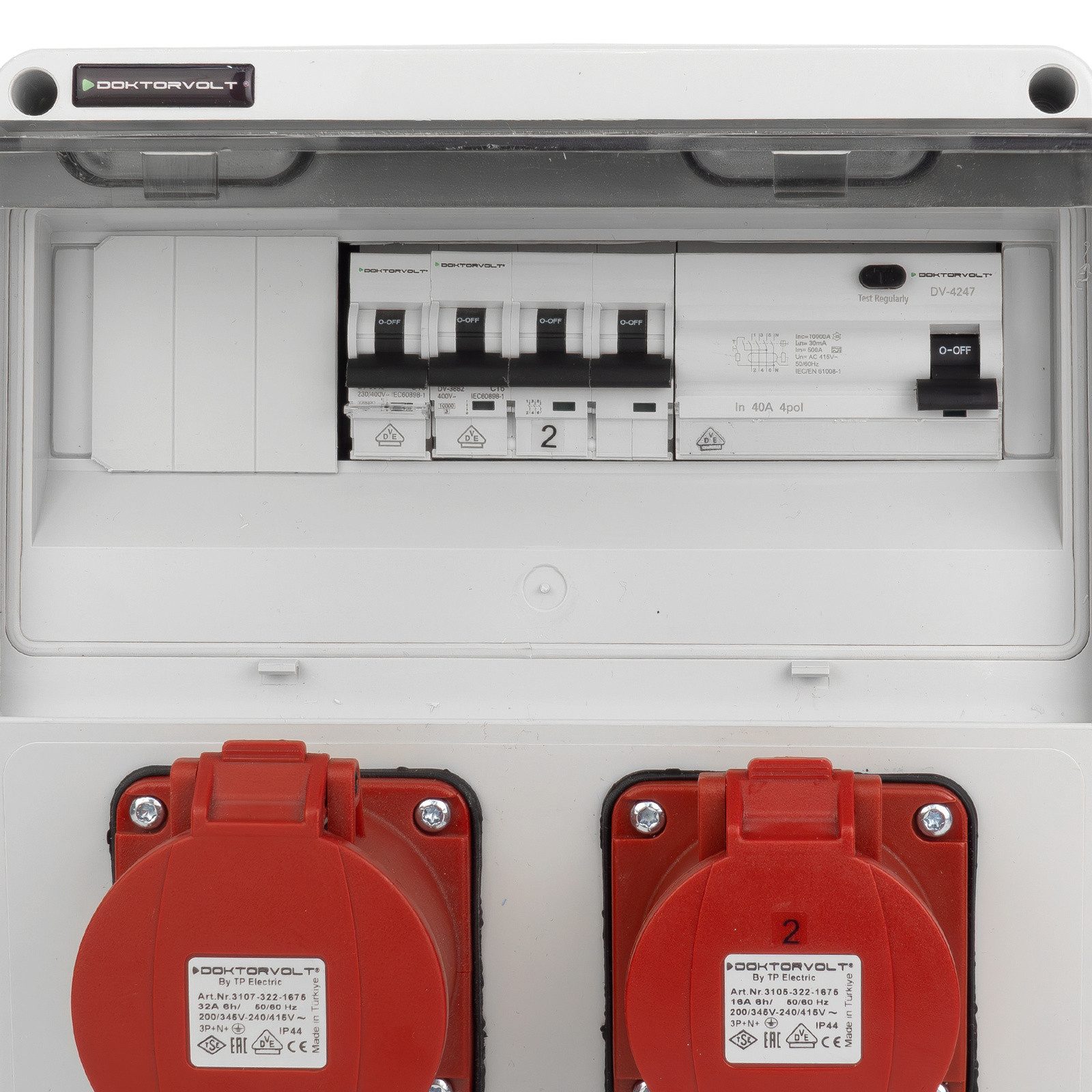 Doktorvolt Baustromverteiler CEE 32/16A 3x230V SCHUKO FI-Schalter LS-Schalter VDE Steckdosenverteiler
