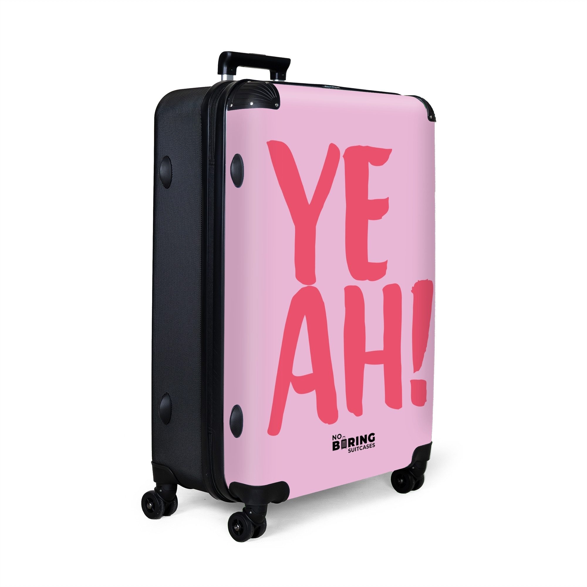 NoBoringSuitcases.com© Hartschalen-Trolley Lila mit rosa Zitat günstig online kaufen