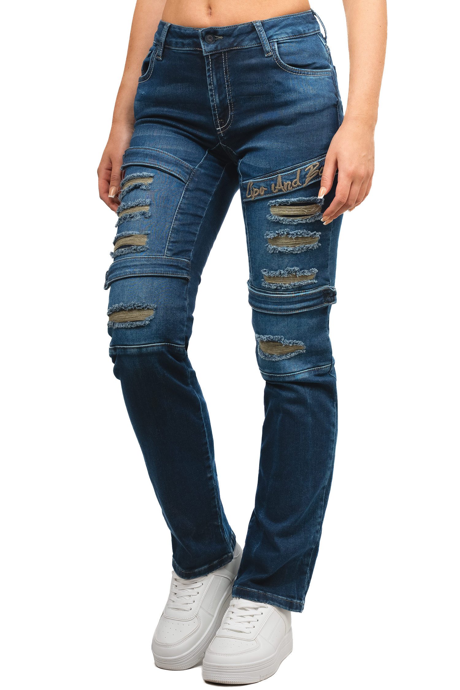 Cipo & Baxx Regular-fit-Jeans Damen Regular Fit Hose Stonewashed BA-WD529 (1-tlg) Stonewashed mit destroyed Effekten