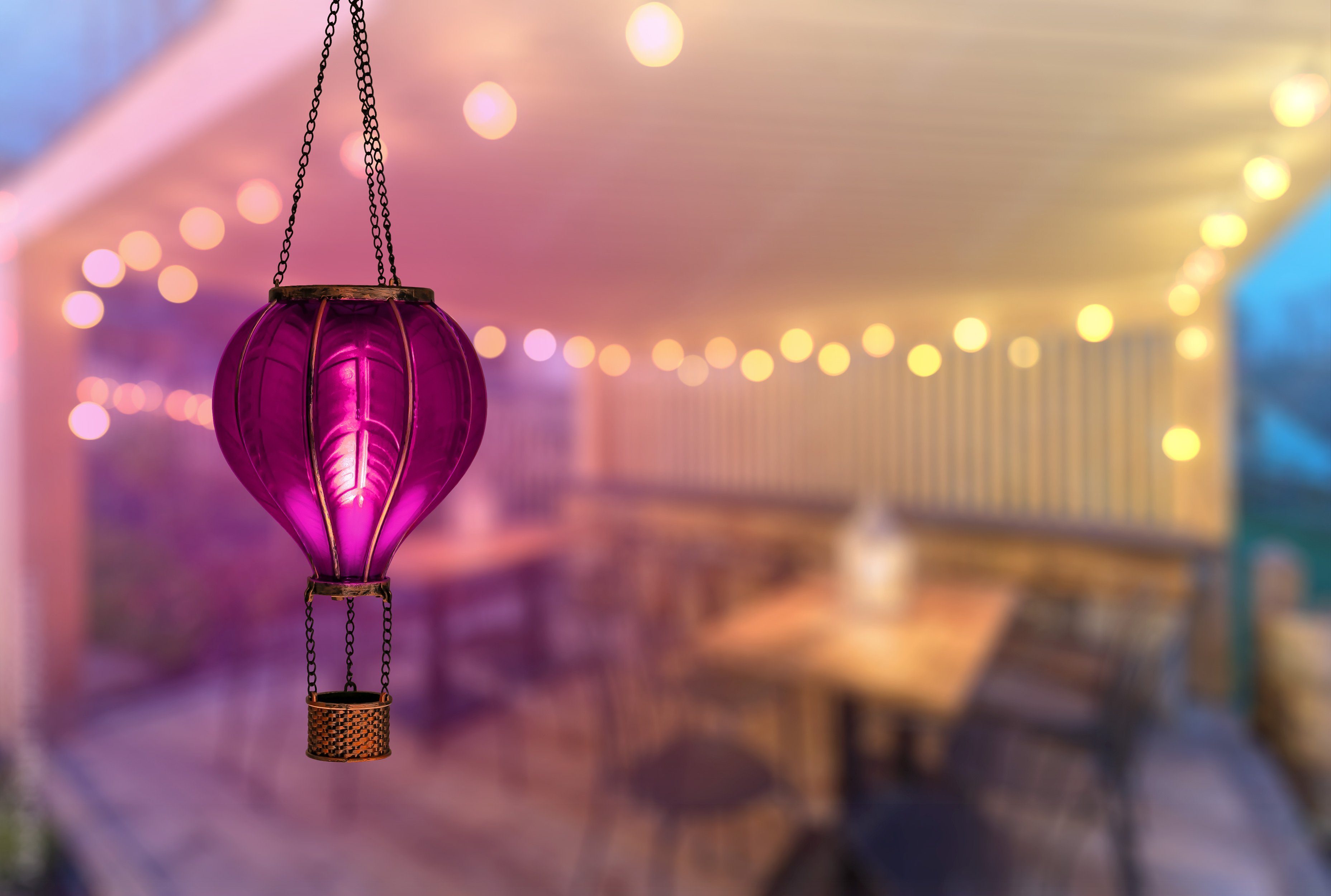 lila Flammeneffekt Gesamthöhe Beleuchtung Heißluftballon mit warm-weiß inkl. Aufhängen, Metallkette, Solarleuchte Solar LED fest 40,5 Lichter, ca. LED IC zum Flammeneffekt, warm-weiße LED integriert, mit 20 cm Gardenworld