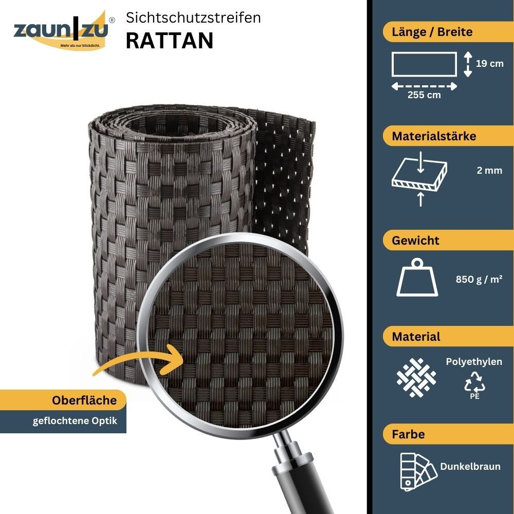 zaunzu Sichtschutzstreifen Rattan Einzelstreifen für Doppelstabmatten günstig online kaufen