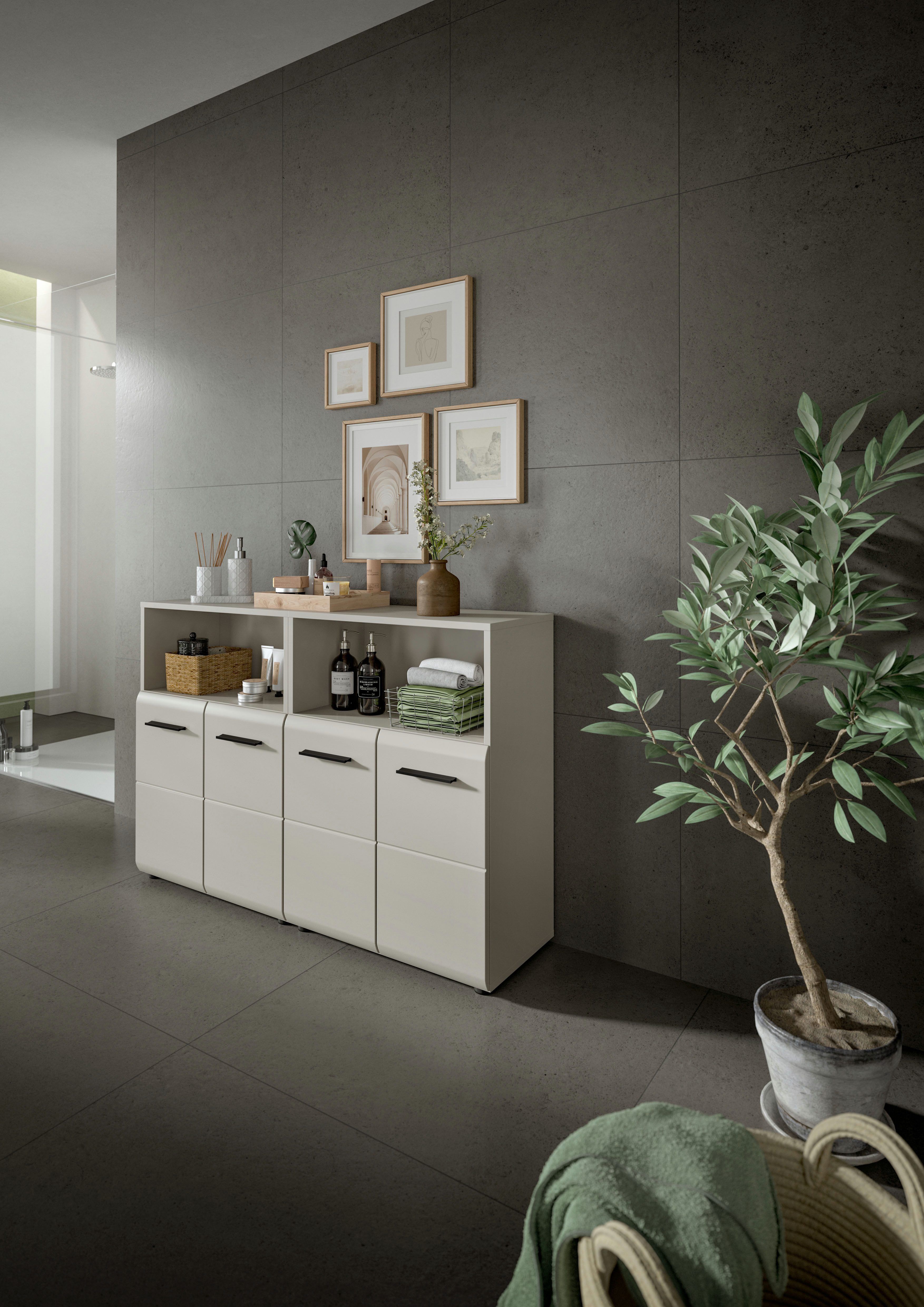 welltime Badmöbel-Set FLORENZ, 2-teilige Badkombination, hochwertige MDF-Front, (Set, 2-St., 2-teiliges Set bestehend aus: 2 Midischrank breit), Bad-Kombination, Bad-Möbel, Badezimmer, Kombination, Kombi