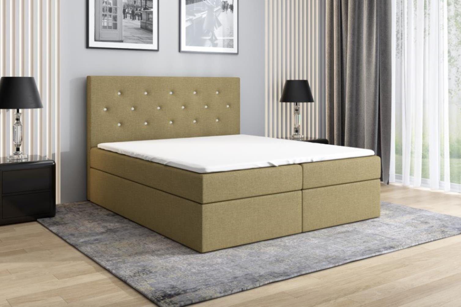 A&J MöbelLand GmbH Boxspringbett REGIN mit 2 Bettkästen, Bonell-Matratze und Topper. BEIGE 24 | Boxspringbetten