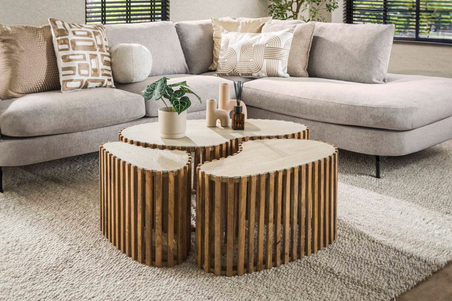 KAWOLA Couchtisch LIMAY (Set, 3-St), Keramik weiß