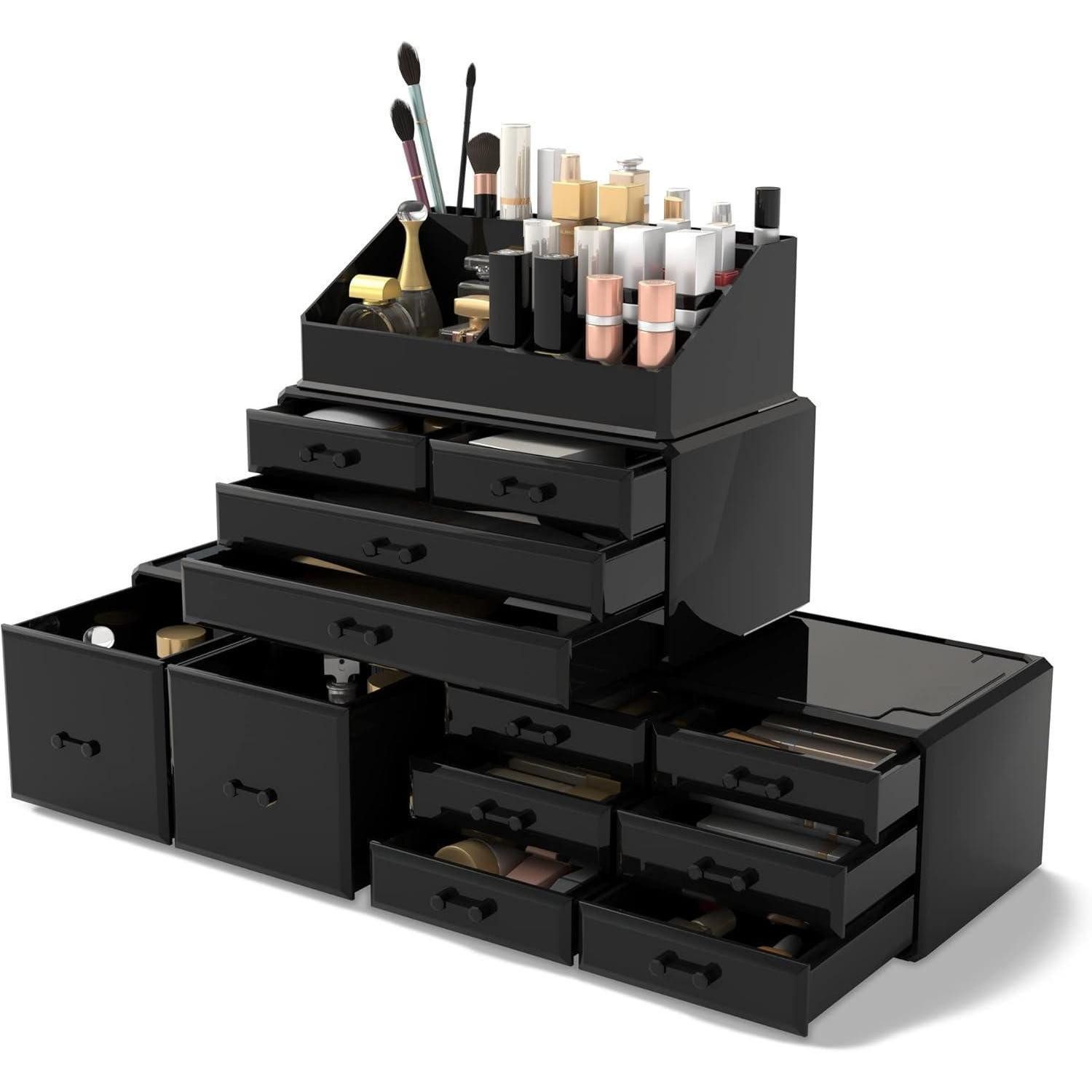 LuxusKollektion Badaccessoire-Set Makeup Organizer Schwarz 4 Lagen Große Kapazität Schminkaufbewahrung