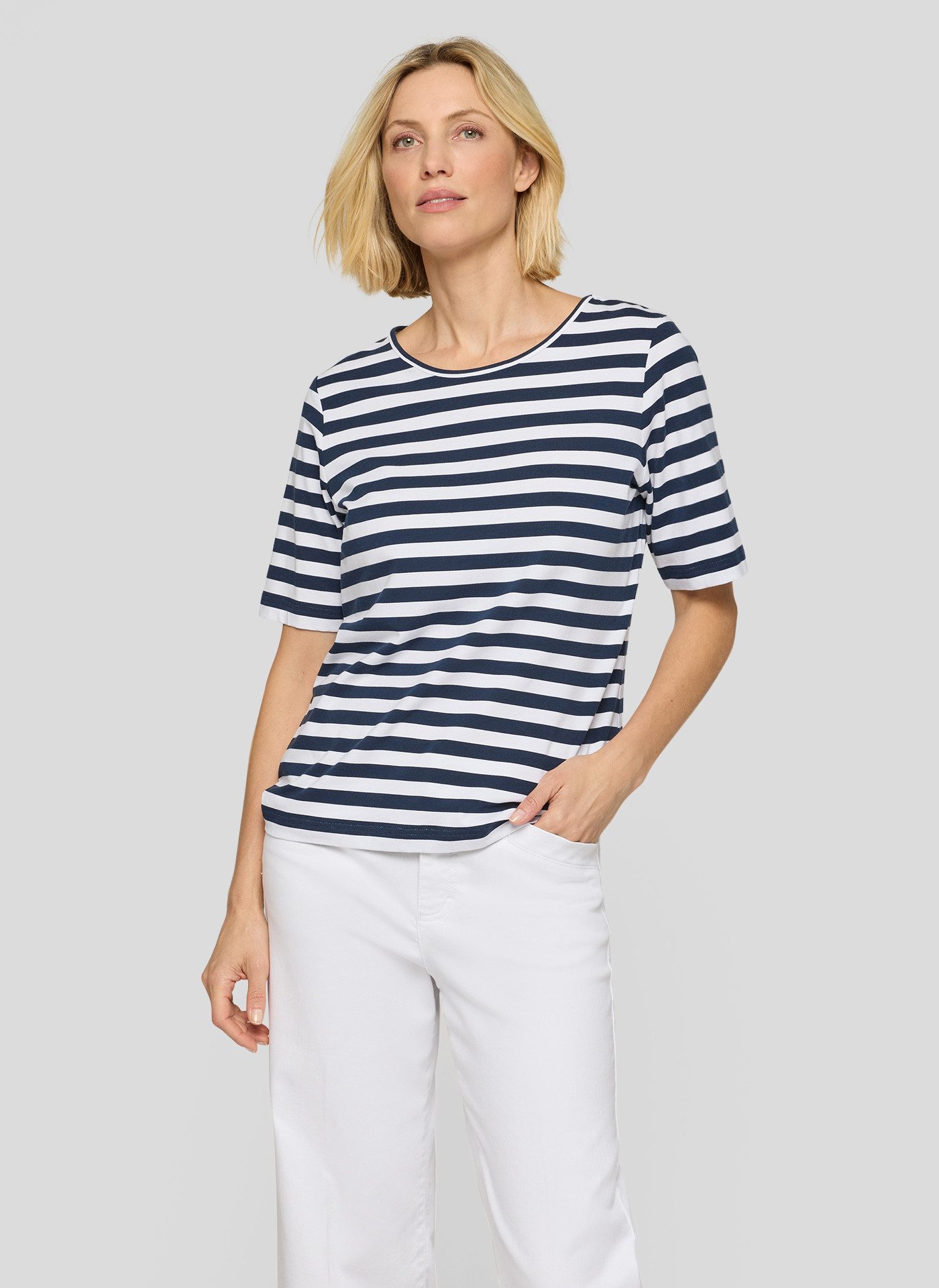 Rabe Rundhalsshirt im Streifen-Look, Halbarm