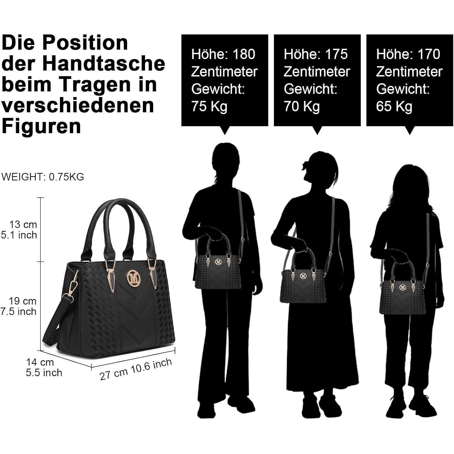LuxusKollektion Handtasche Handtasche Damen Henkeltasche Lychee Innentaschen Arbeit 1-1 Schwarz – Bild 4 von 5