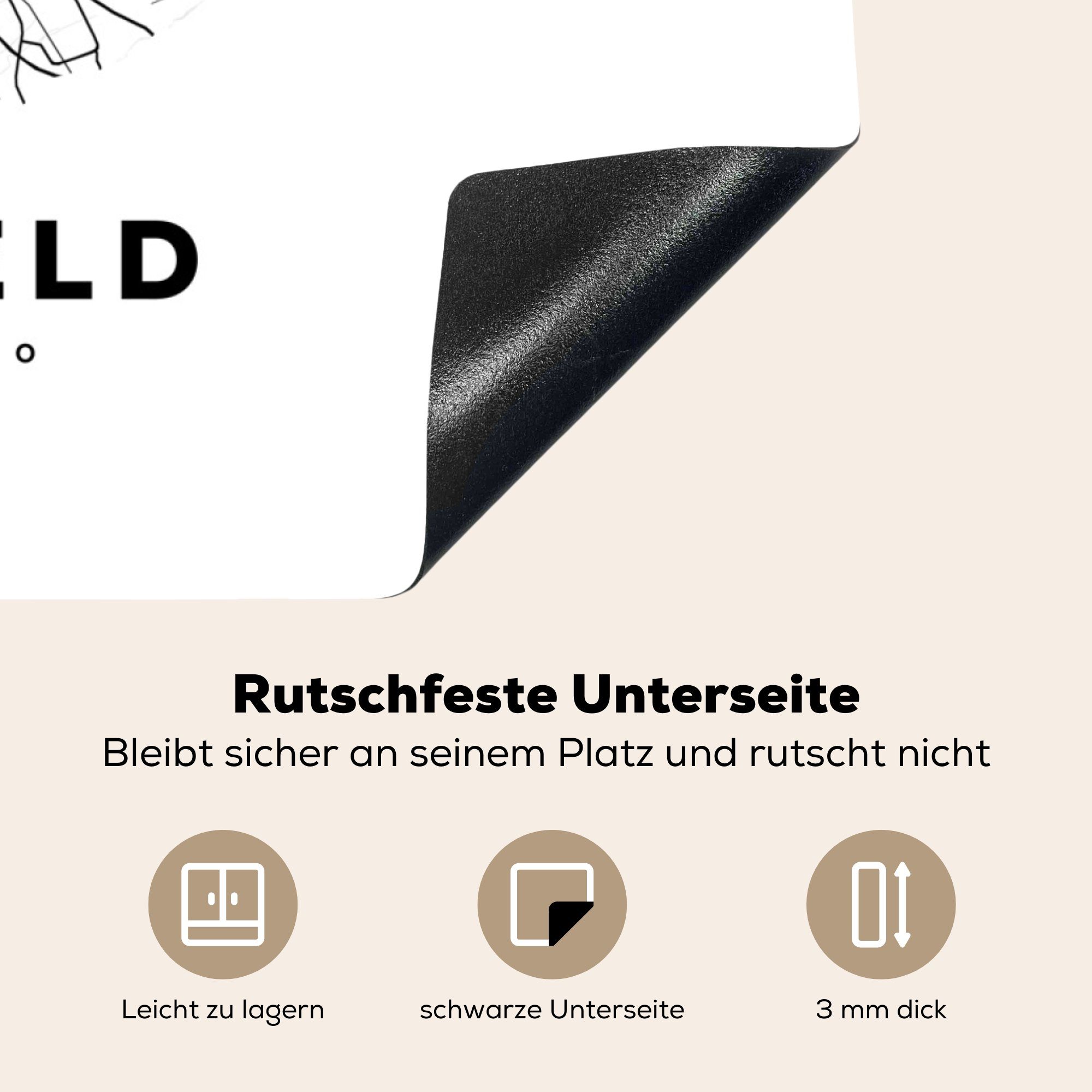 MuchoWow Herdblende-/Abdeckplatte Schwarz und weiß - Deutschland tlg), Karte Vinyl, Bielefeld, Arbeitsplatte cm, - für - Stadtplan 78x78 küche (1 Ceranfeldabdeckung, 