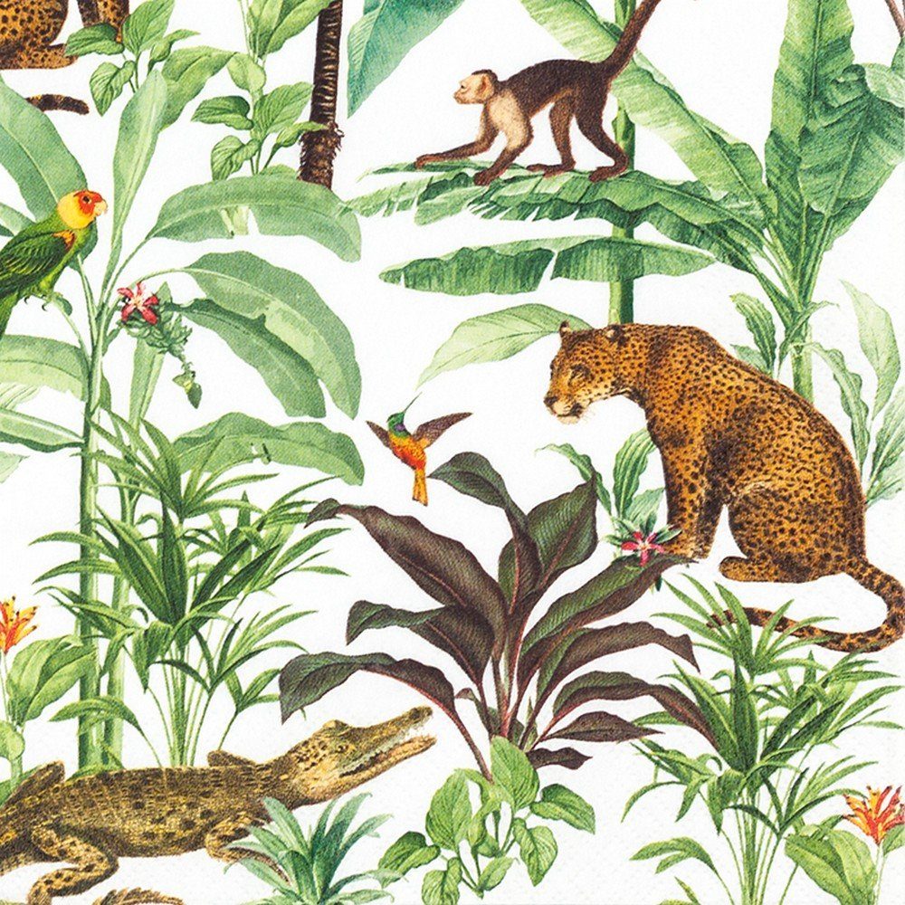 HOME FASHION Papierserviette 20 Servietten Tropical Zoo - Tiere im grünen Dschungel 33x33cm, (20 St)