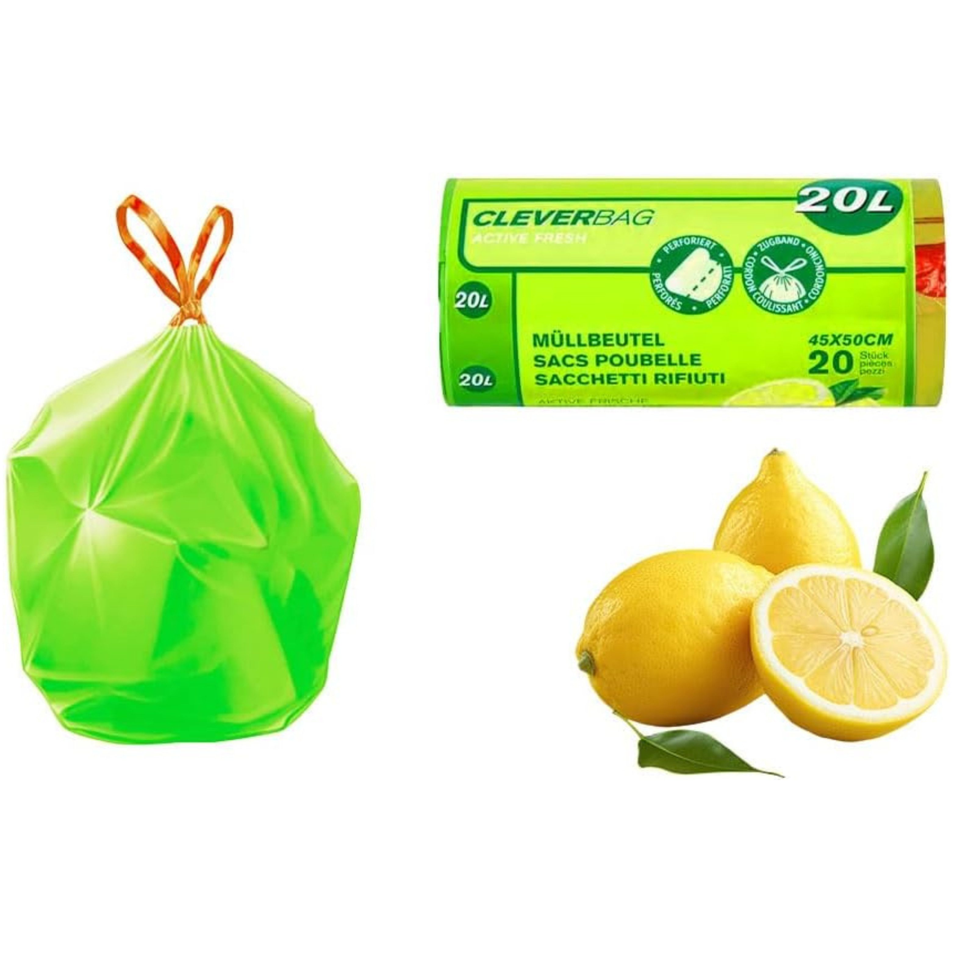 Migros Müllbeutel Müllbeutel Allzweckbeutel mit Zugband 20L - Frischer Zitrondenduft, 3 Rollen