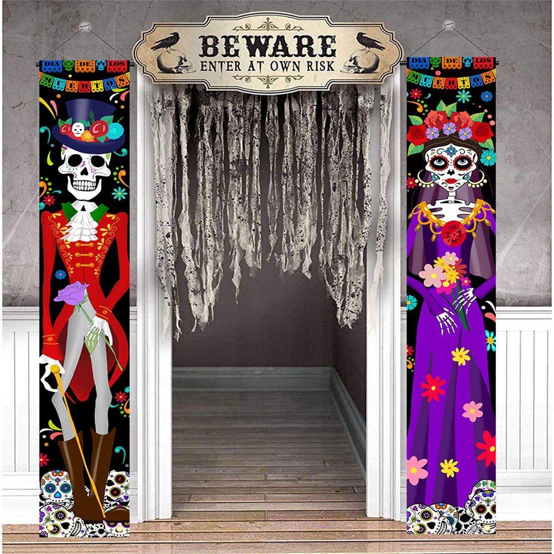 DÖRÖY Dekoobjekt Halloween Skelett Paar Horror Party hängende Banner, Banner hängende