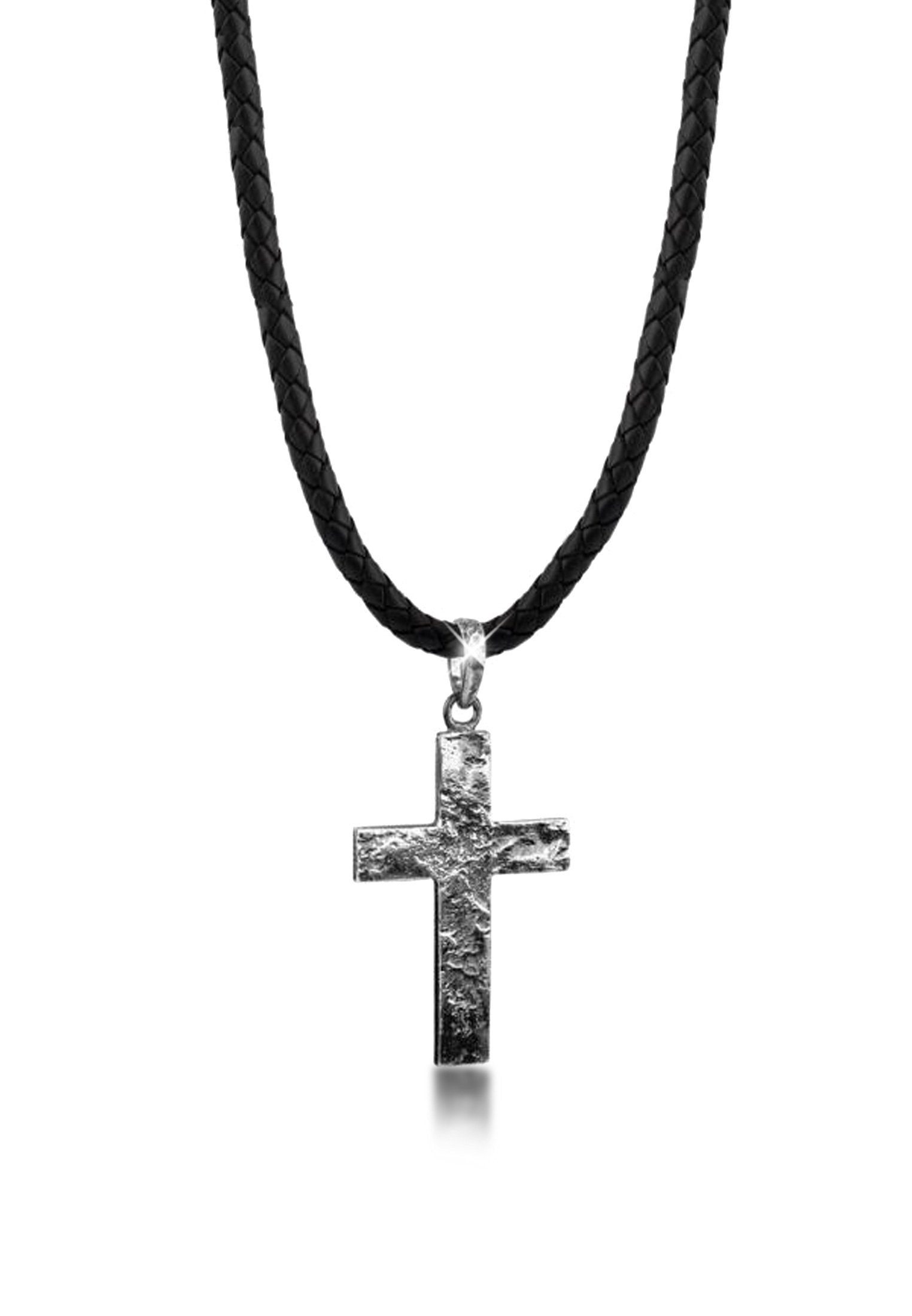 Kuzzoi Kette mit Anhänger »Herren Lederkette Kreuz Oxidiert Matt 925  Silber«, Kreuz online kaufen | OTTO