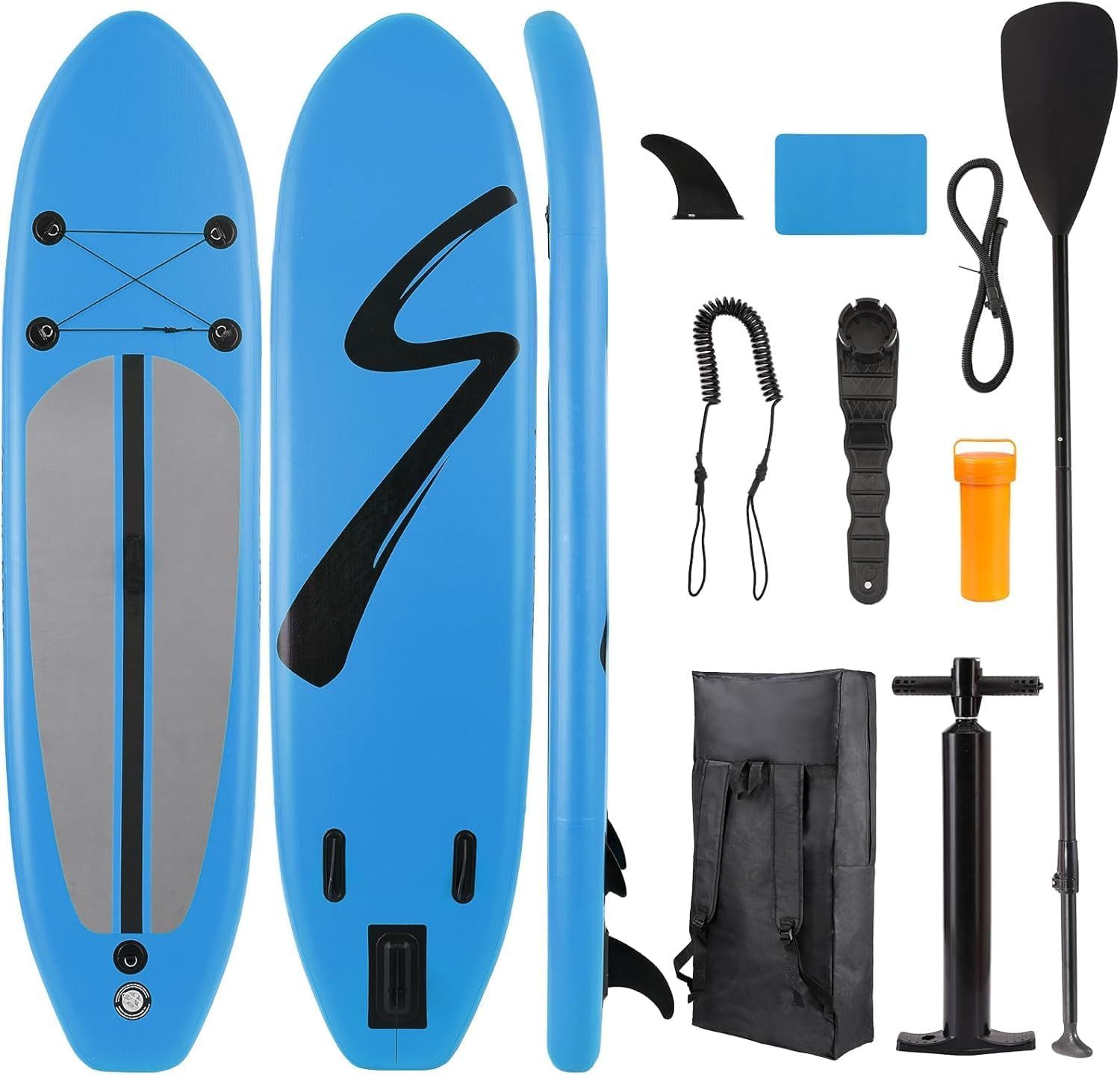 TLGREEN SUP-Board 305 x 76x 15 cm Inflatable Stand Up Paddle Board, (Surfbrett 10FT, Komplettes Zubehör, Verstellbares Paddel, Pumpe, Reiserucksack, Leine, Erwachsene Paddelboard), für Wassersport und Paddling,Tragfähigkeit 200KG