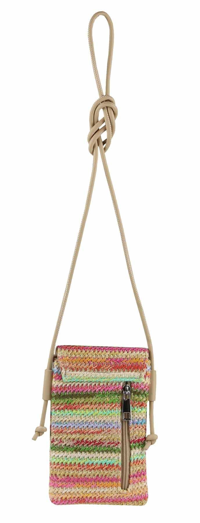 ITALYSHOP24 Geldbörse Damen Stroh Tasche Handytasche Crossbody Umhängetasche Strand Bodybag (Stilvoller Bast-Handytasche mit Details, eleganter Begleiter für Sommer & City, Stroh), Smartphone Freizeit Geflecht Brieftasche Schultertasche Bast Crossover