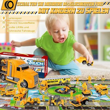 LENBEST Spielzeug-LKW LKW Auto Spielzeug - Bagger Spielzeug - Baufahrzeug, (11 in 1 Spielzeugauto Kinderspielzeug), Geschenk Spielzeug Junge