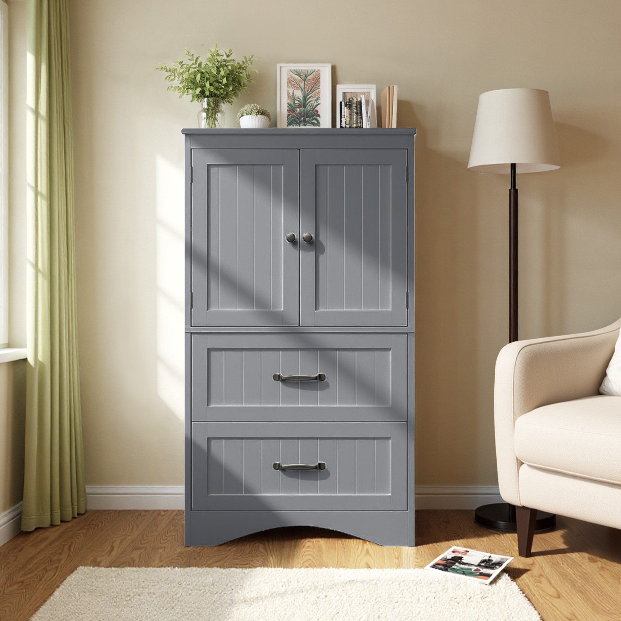 Bealife Badkommode Mit 2 Türen und 2 Schubladen, verstellbares Regal, multifunktional