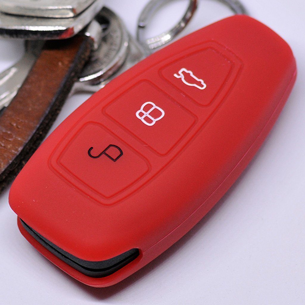 mt-key Schlüsseltasche Autoschlüssel Softcase Silikon Schutzhülle Rot, für Ford C-Max S-Max B-Max Galaxy Focus Mondeo Fiesta Kuga 3 Tasten