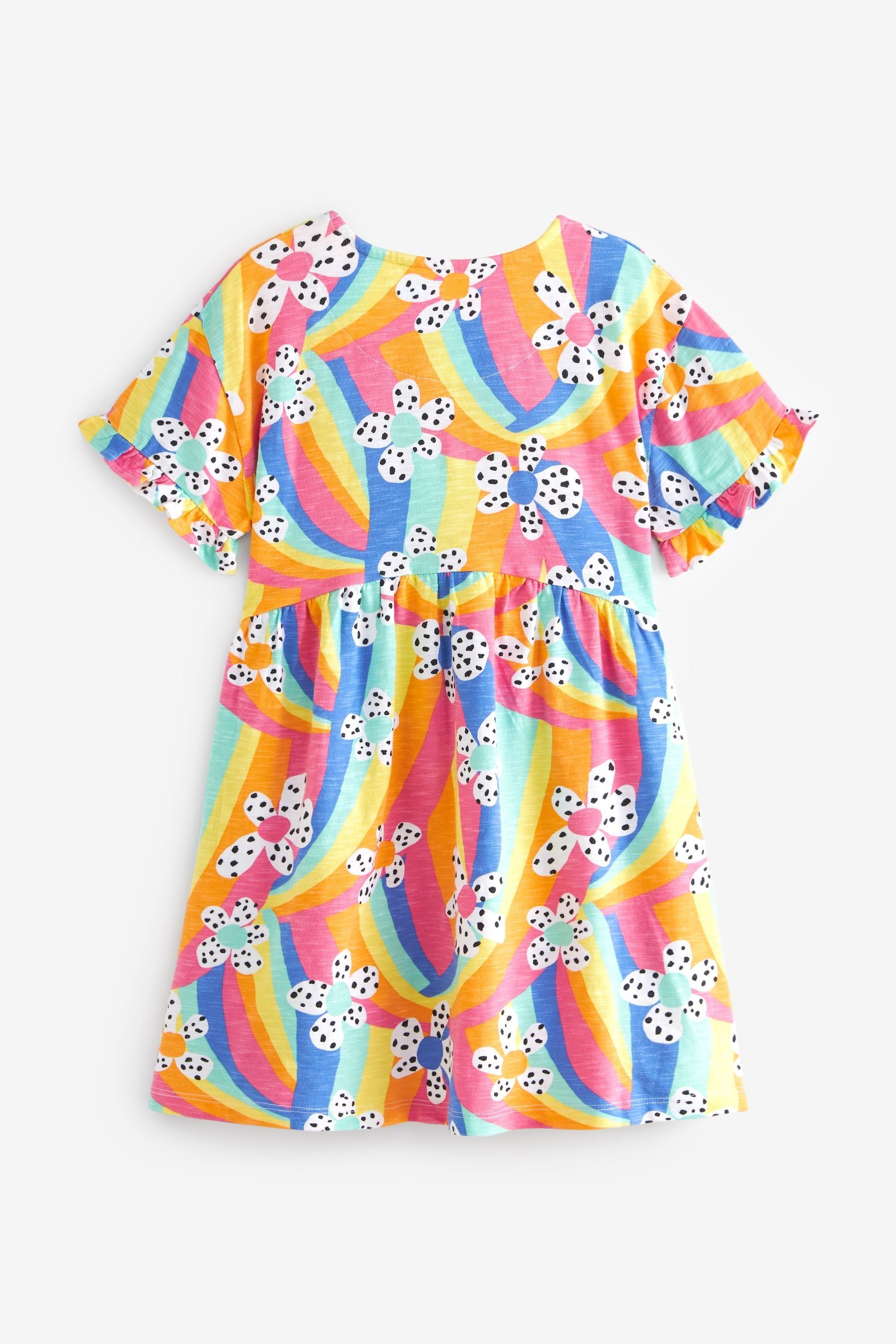 Next Pink/Blue/Green Kurzärmliges Jersey-Kleid (1-tlg) Print Flower Rainbow Jerseykleid