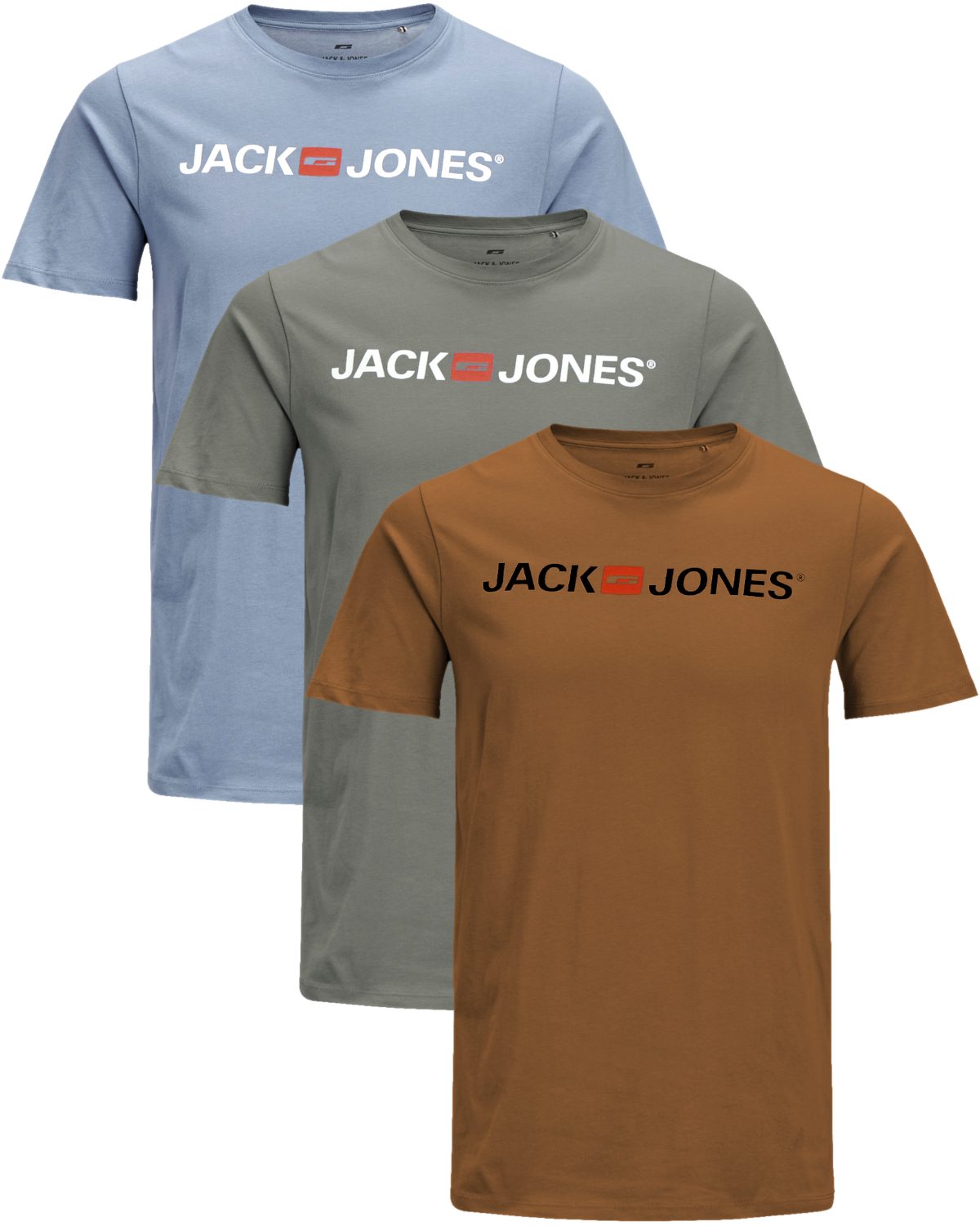Jack & Jones Print-Shirt Bequemes Slimfit Shirt (Spar-Set, 3er-Pack) in Unifarbe mit Print