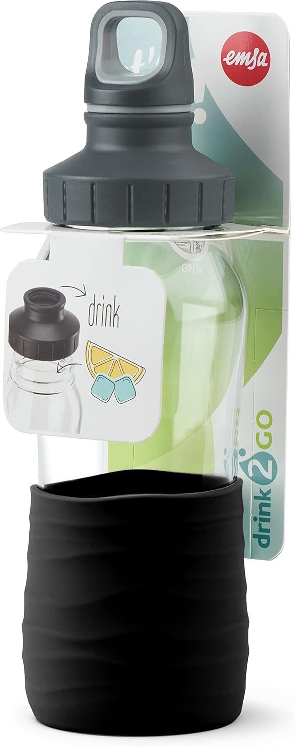 Trinkflasche EMSA Glas Trinkflasche 0,5 L 100% dicht Wasserflasche Sportflasche