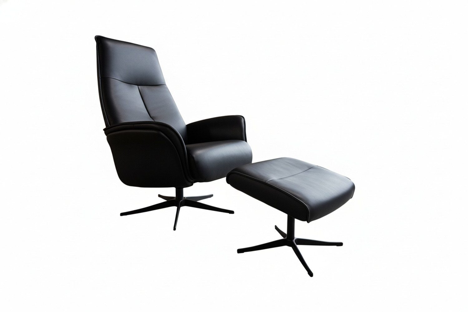 KAWOLA Relaxsessel JOSIANE Leder schwarz Komfort Drehsessel – Bequem, 360° drehbar, Relaxfunktion, Kopfstütze, inklusive Fußhocker