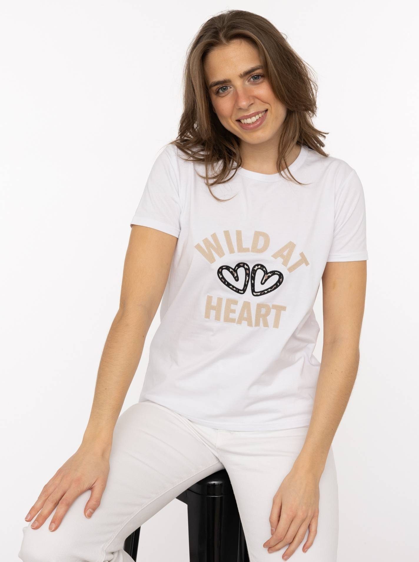 Zwillingsherz T-Shirt "Leo Herzen" leo Herzen, gestickter Schriftzug, Rundhals, kurzarm