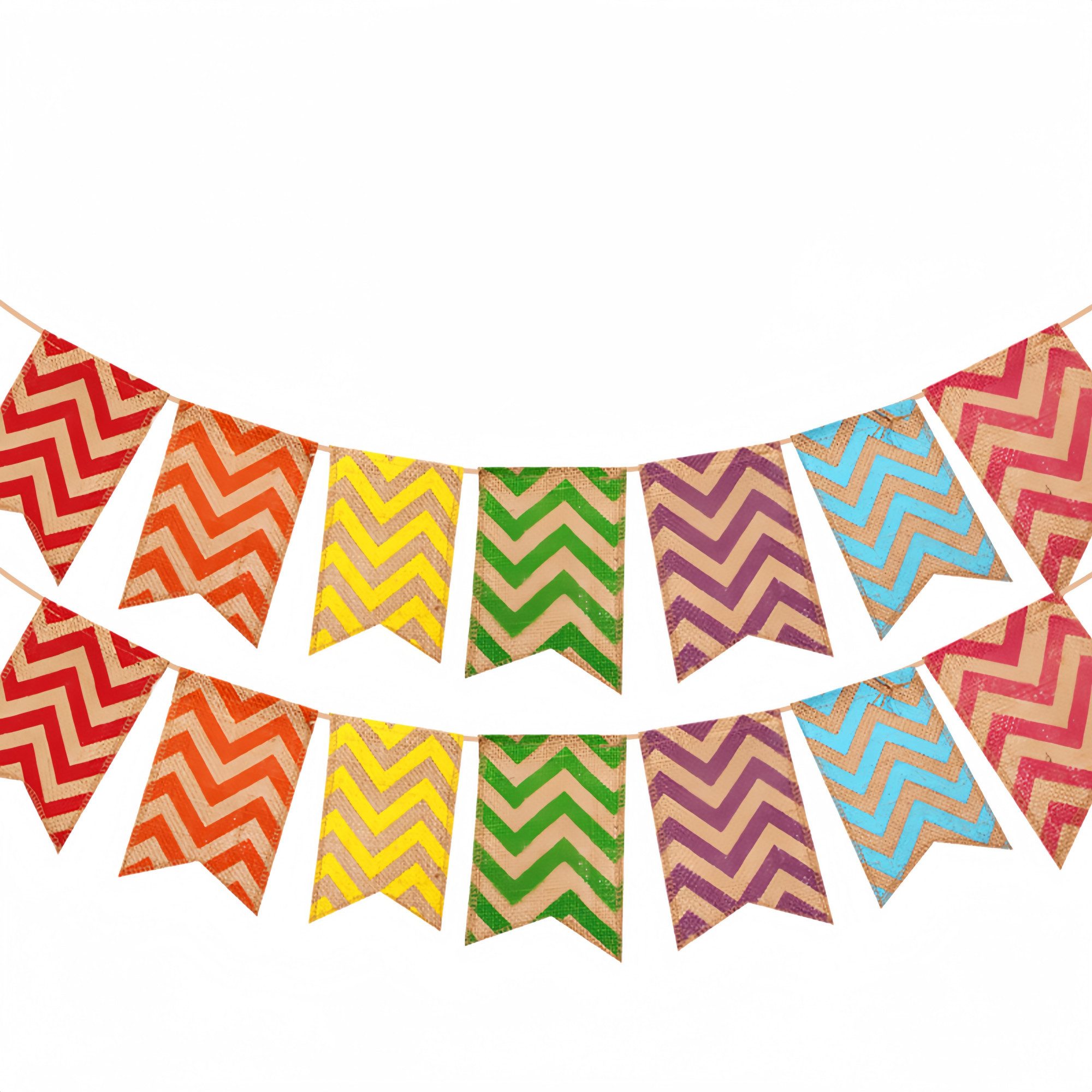 FOUORTUNATE-BEE Flagge Wimpelkette aus Jute, 21 Wimpel, Vintage-Landhausstil, Bunte Jute-Wimpelkette für Hochzeit, Gartenfest und Party