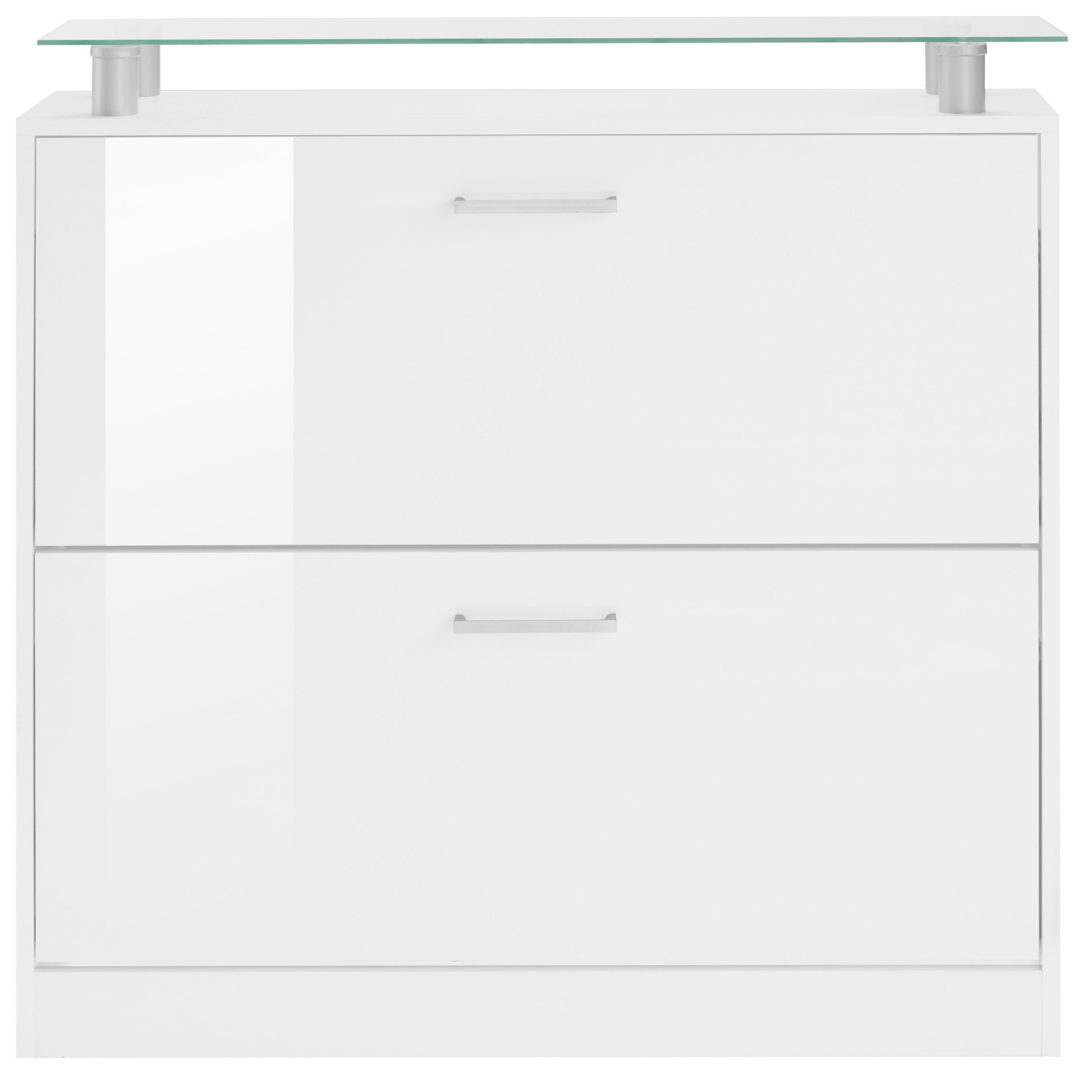 borchardt Möbel Schuhschrank Finn Breite matt/weiß 89 Glasablage mit weiß cm, Hochglanz