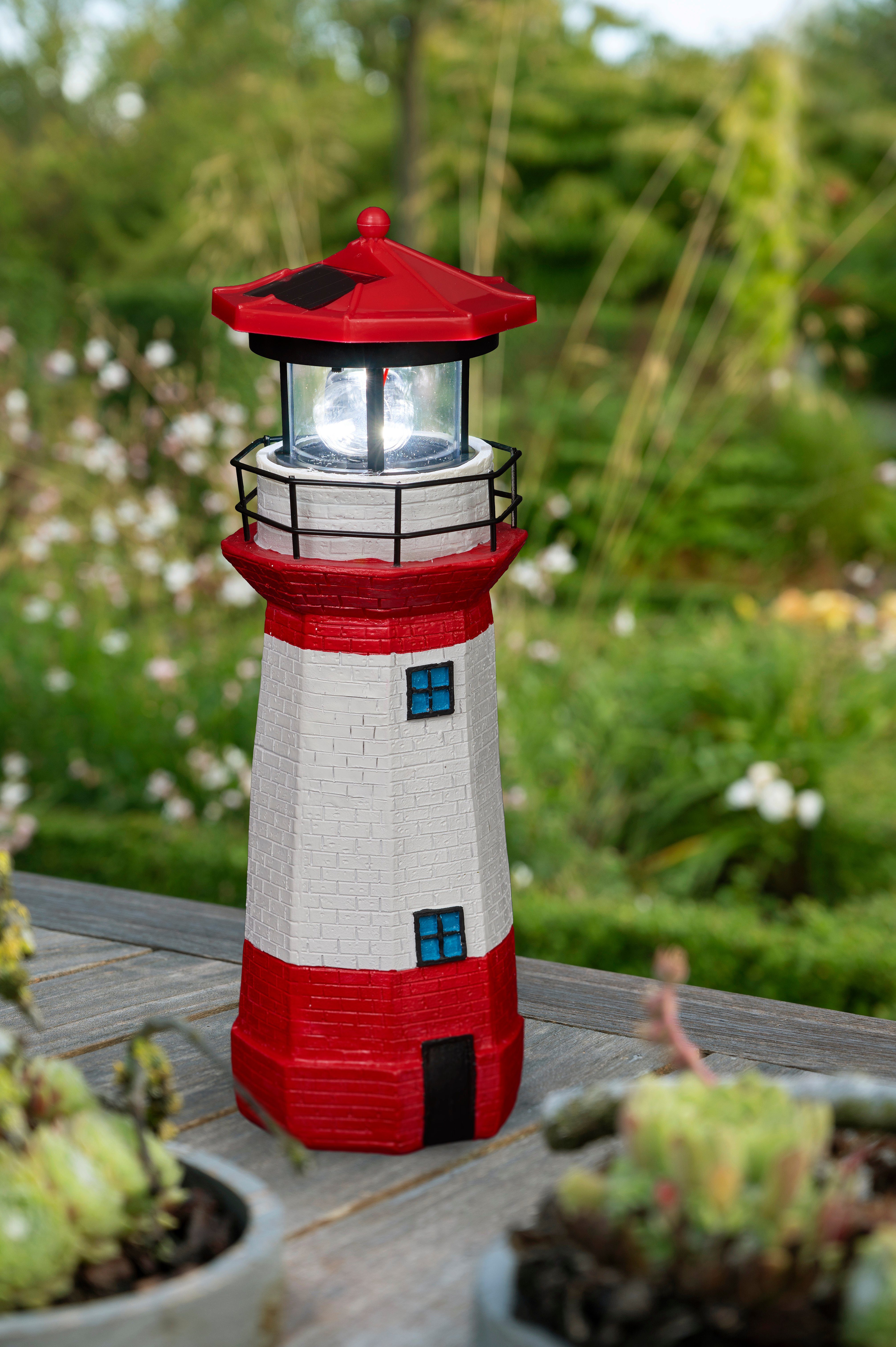 IC Gardenstyle Gartenleuchte LED Solar Leuchtturm mit rotierendem Leuchtfeuer, LED fest integriert, Tageslichtweiß, Einschaltomatik