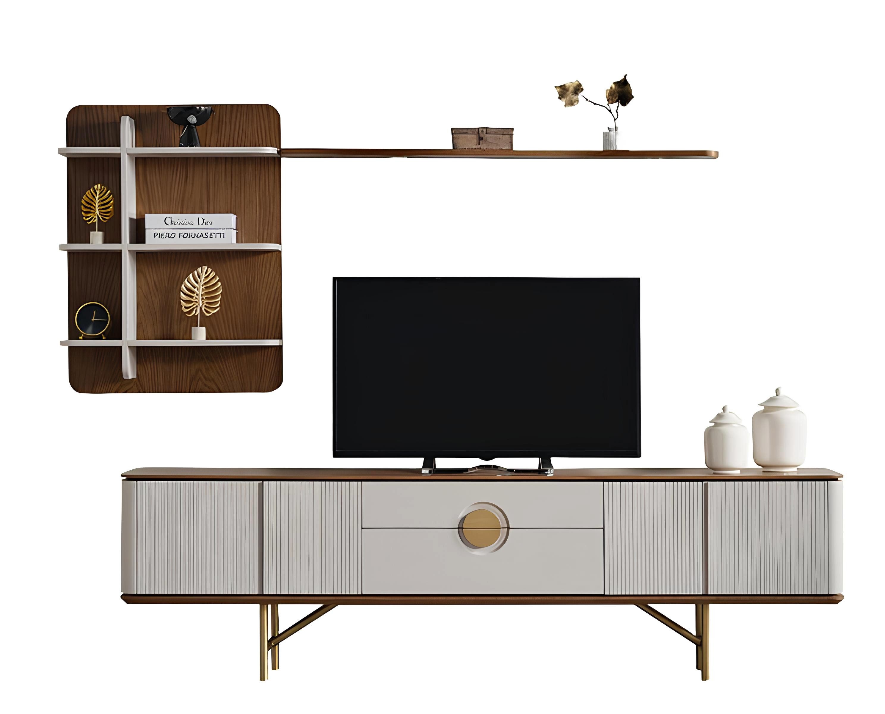 Sideboard Beige TV-Unit mit Wandregal und viel Stauraum