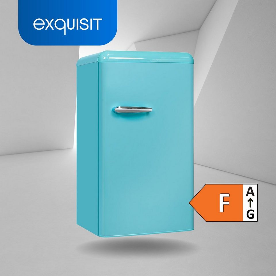 exquisit Vollraumkühlschrank RKS100-V-H-160F, 90.5 cm hoch, 48 cm breit,  stylischer Retro-Kühlschrank mit 94 Liter Kühlfachvolumen, Türablagen -  einfaches Verstauen verschiedener Lebensmittel