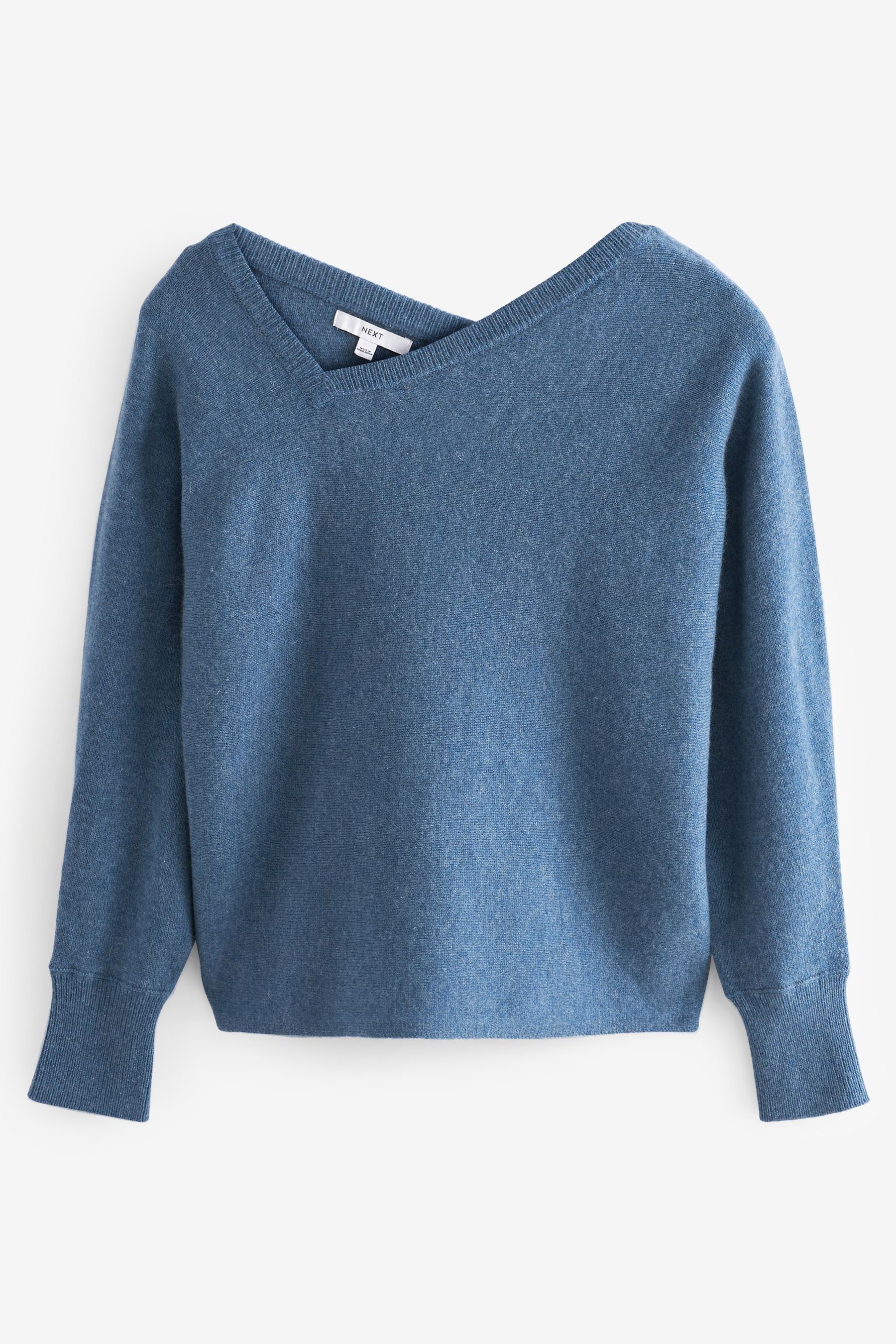 Premium-Pullover Blue (1-tlg) Strickpullover 100 % Next Lammwolle Asymmetrischer