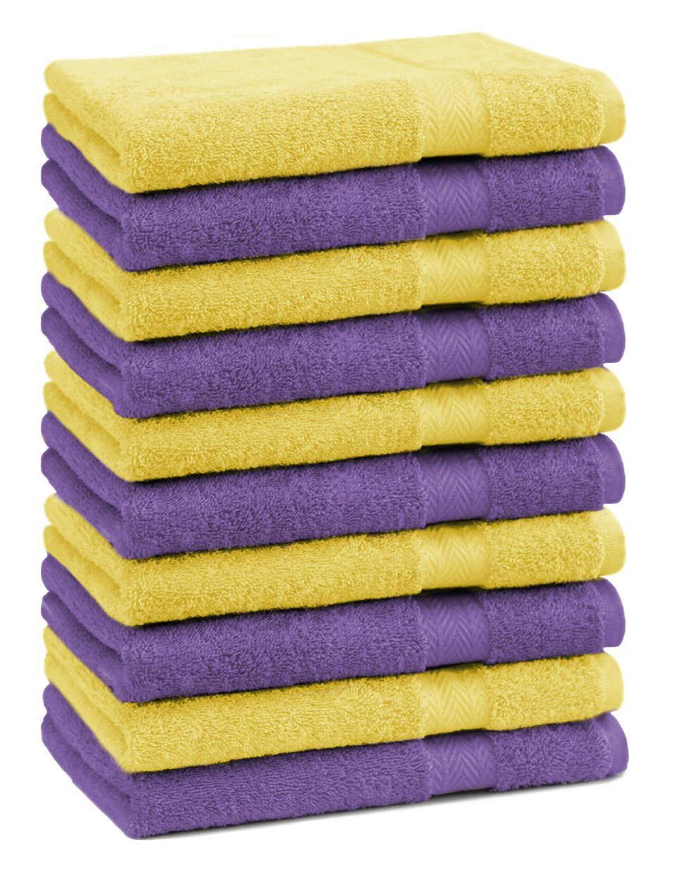 Betz Gästehandtücher 10 Stück Gästehandtücher Premium 100% Baumwolle Gästetuch-Set 30x50 cm Farbe lila und gelb, 100% Baumwolle