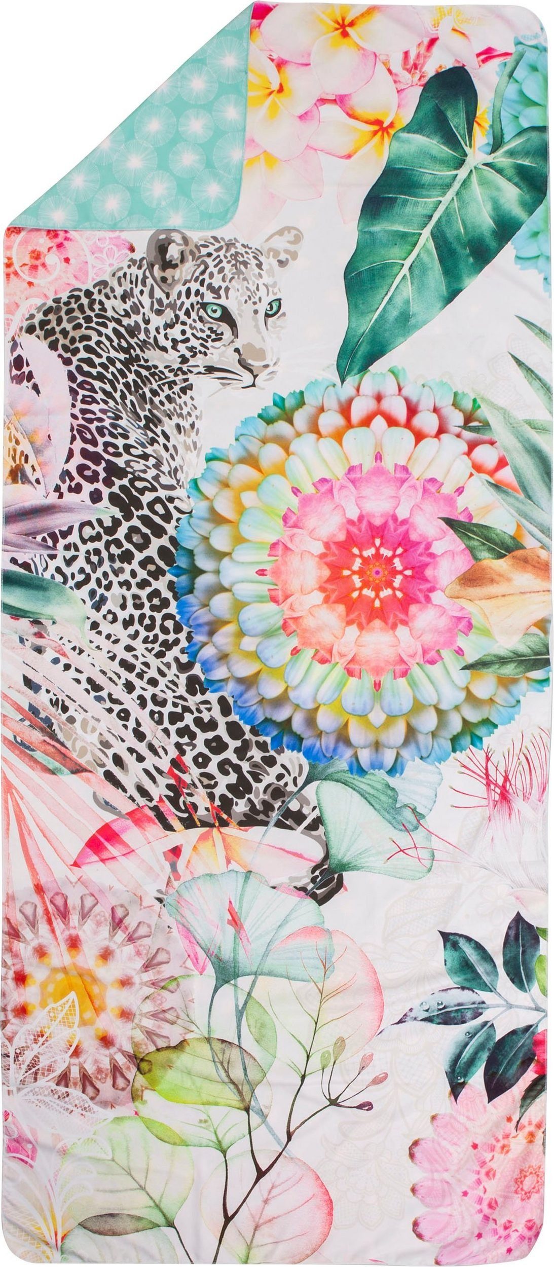 hip Strandtuch Verda, Microfaser (1-St), mit Mandala, Blumen & Leopard,  Kleiner Print auf der Rückseite