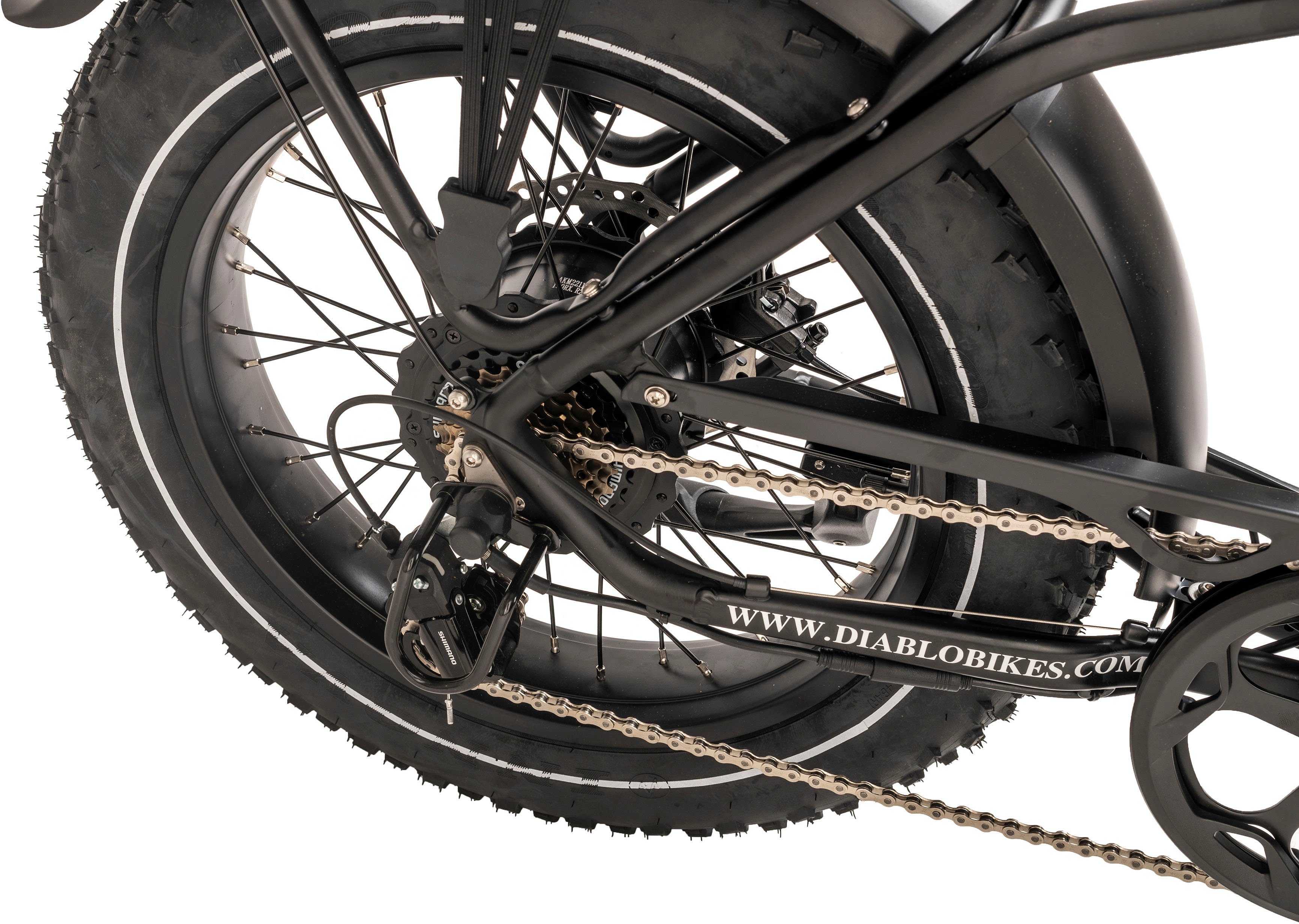 DIABLO BIKES E-Bike XR1, Tourney Akku 7 Gang 360 Shimano Schaltwerk, Kettenschaltung, Heckmotor, Wh