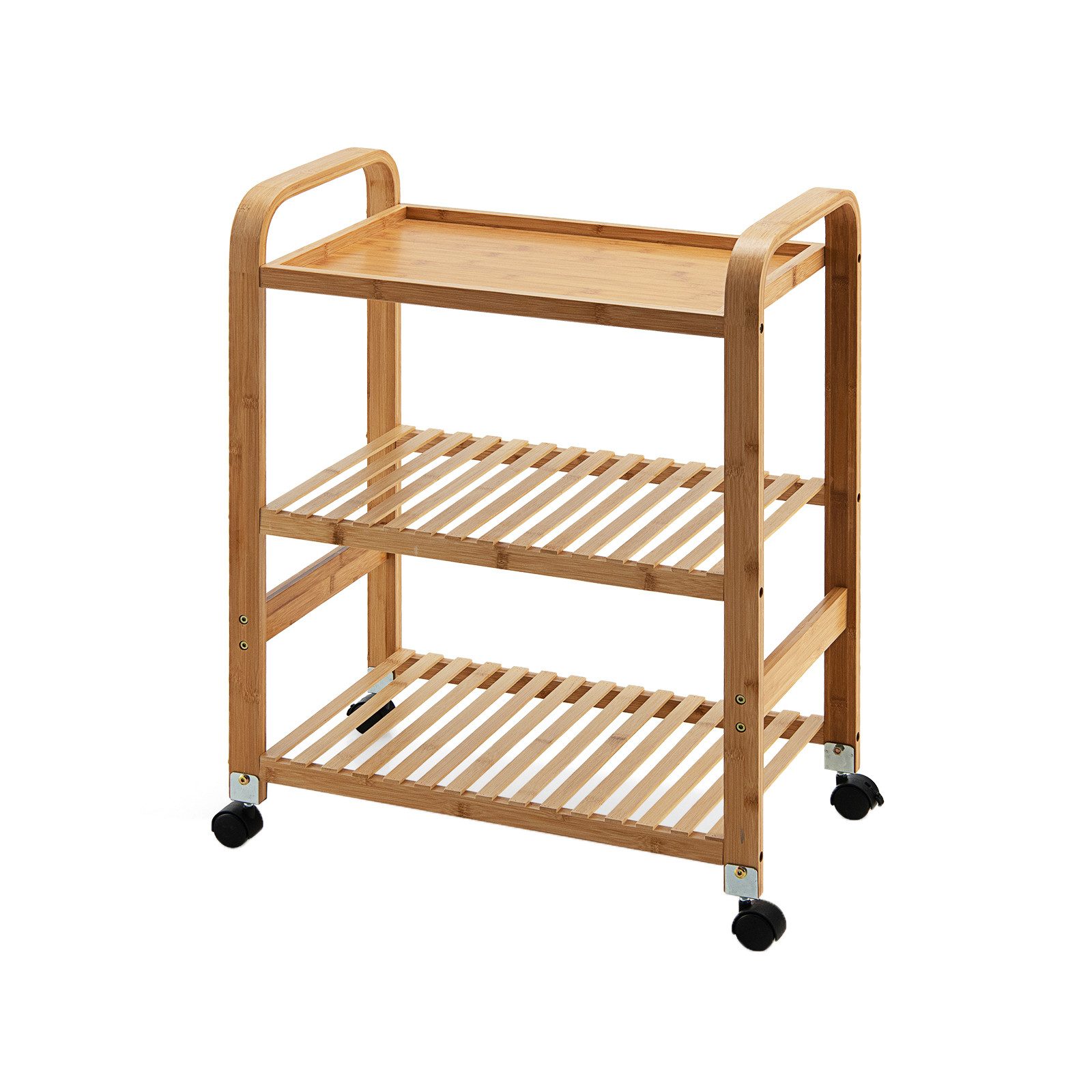 COSTWAY Servierwagen, mit 3 Ablagen, abnehmbarem Rollen & Griffen, Bambus günstig online kaufen